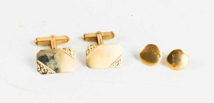 A pair of 9ct gold cufflinks, 6.1g and a pair of 15ct gold collar studs 3.6g.