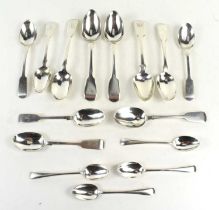 A group of eleven silver teaspoons, Georgian and later, fiddle pattern to include examples by Thomas