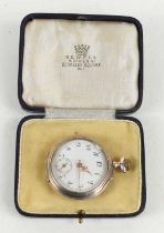 A 19th century silver pocket watch, with arabid dial and subsidiary seconds, vacant sheild