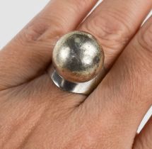 A Carl Ove Frydensberg silver dress ring, the flared band set with a single silver ball, marked