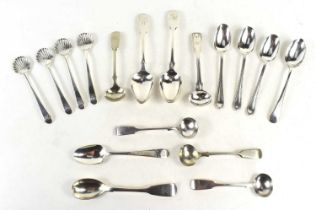 A group of silver spoons, Georgian and later, to include Four spoons with shell form bowls