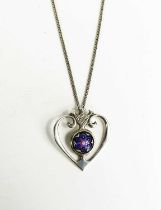 A Caithness silver and millefiori glass cabochon set pendant necklace, in the form of a heart with
