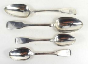 A pair of Scottish silver spoons, and a two silver Georgian serving spoons, 6.73toz.