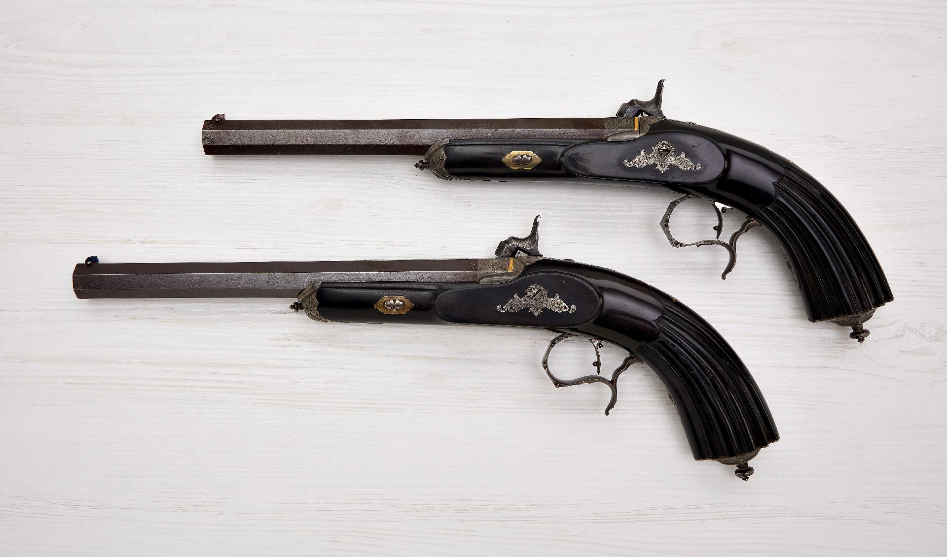 Guns/Erlaubnisfreie Waffen : Scheiben - Perkussionspistolen ? Paar aus dem Besitz König Ferdinand - Image 15 of 19