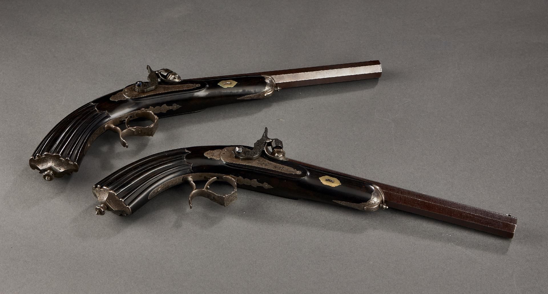 Guns/Erlaubnisfreie Waffen : Scheiben - Perkussionspistolen ? Paar aus dem Besitz König Ferdinand - Image 13 of 19