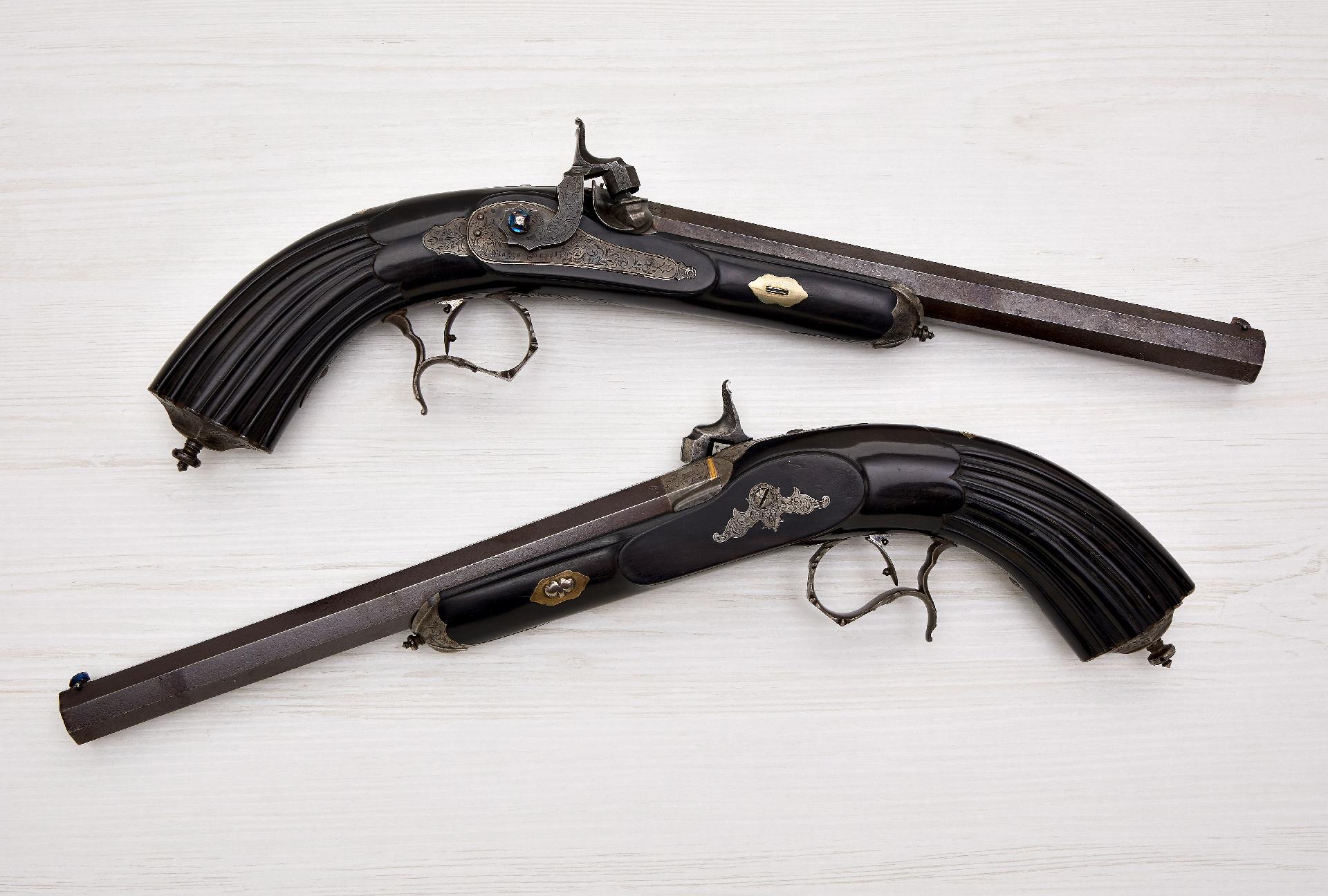 Guns/Erlaubnisfreie Waffen : Scheiben - Perkussionspistolen ? Paar aus dem Besitz König Ferdinand - Image 18 of 19