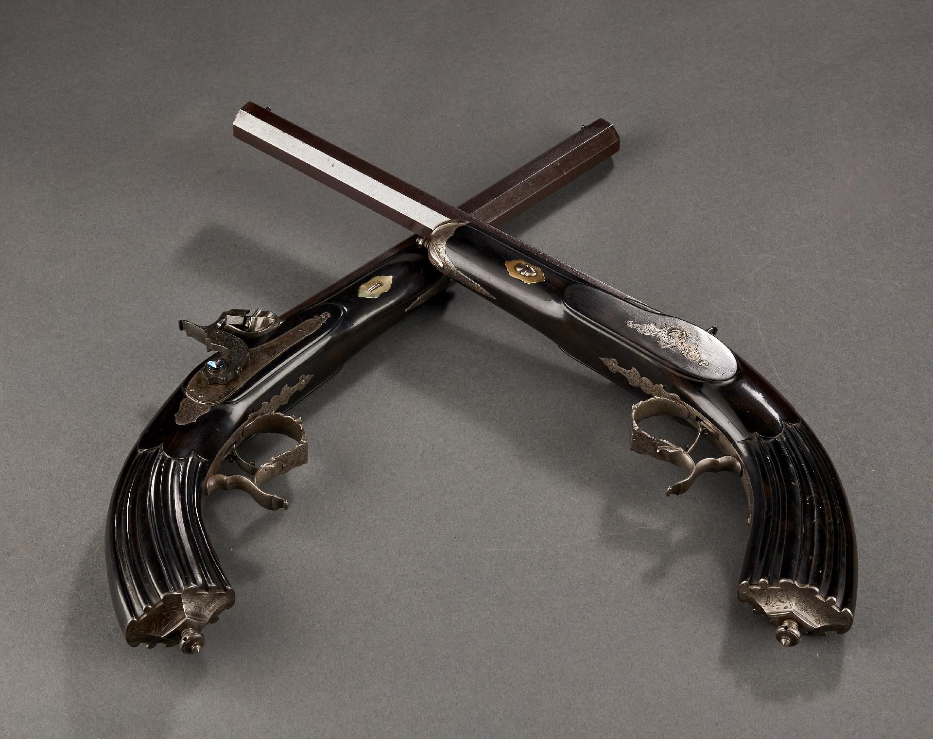 Guns/Erlaubnisfreie Waffen : Scheiben - Perkussionspistolen ? Paar aus dem Besitz König Ferdinand - Image 6 of 19