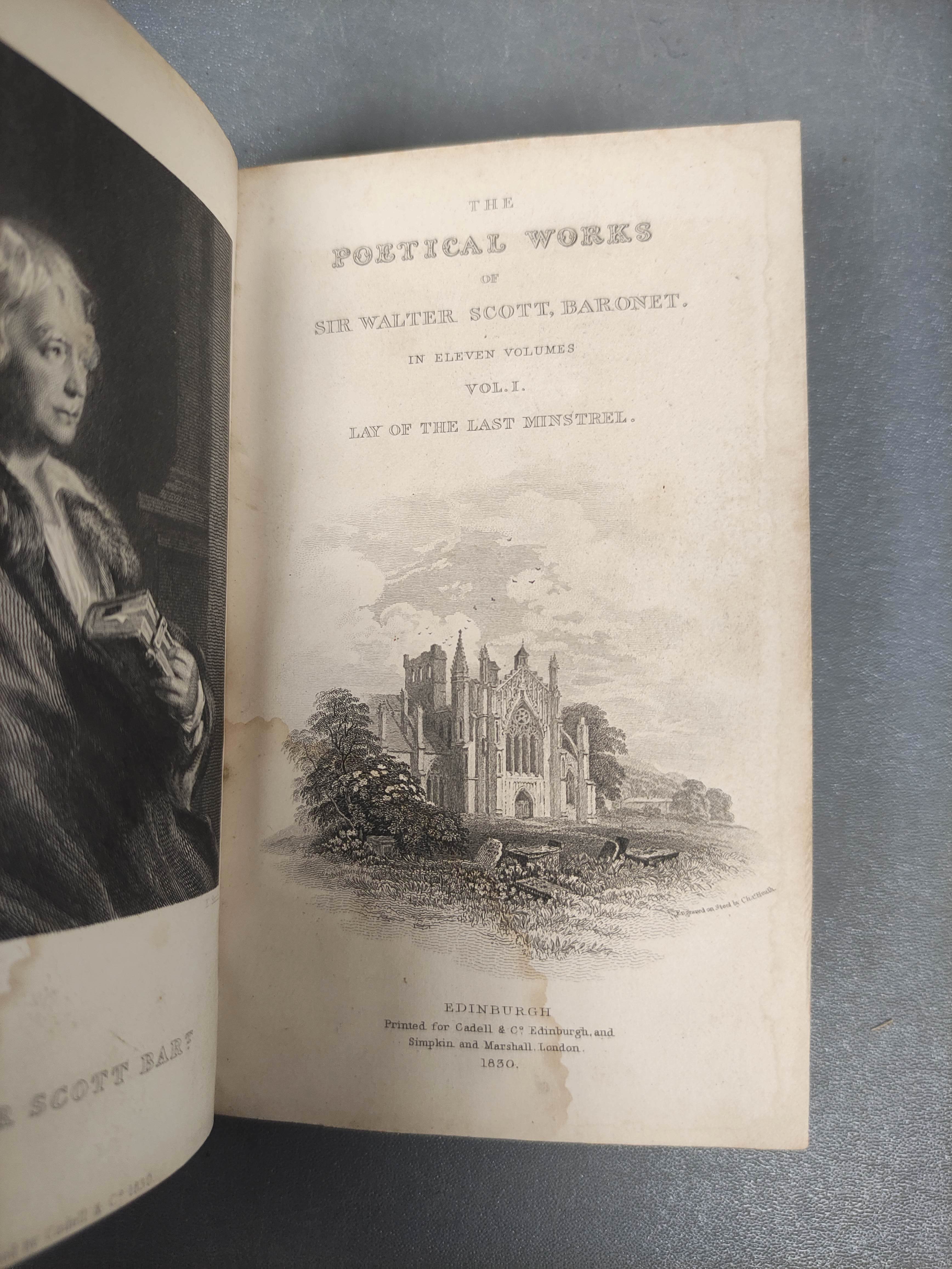 SCOTT SIR WALTER.  The Poetical Works. 11 vols. in six. Eng. frontis & titles. 16mo. Half dark calf. - Image 2 of 10