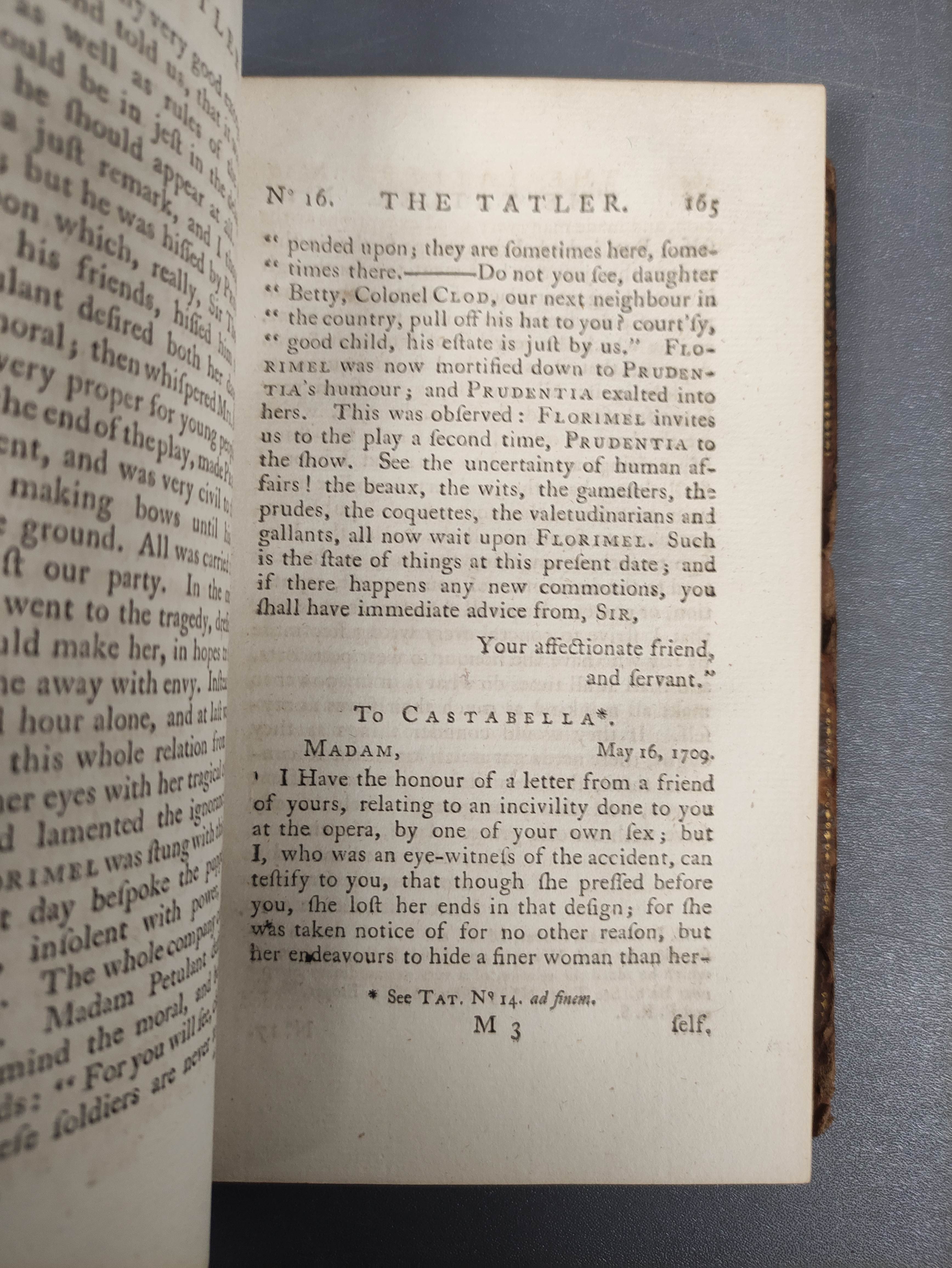 The Tatler.  4 vols. Eng. title vignettes. Rebacked old calf. 1789. - Image 4 of 6