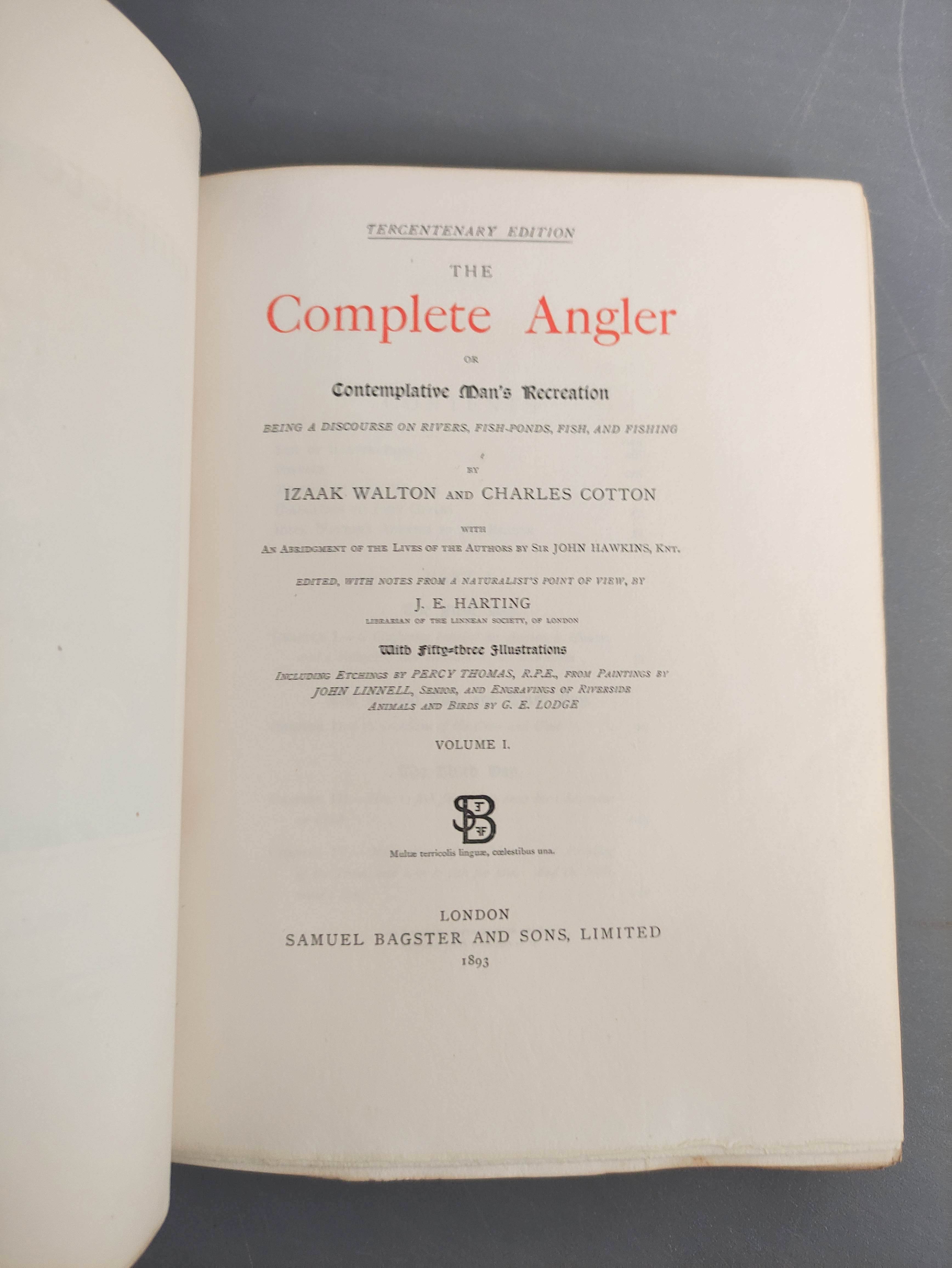 WALTON I. & COTTON C.  The Complete Angler, ed. by J. E. Harting. 2 vols. Ltd. ed. 282/350. Etched - Image 3 of 12