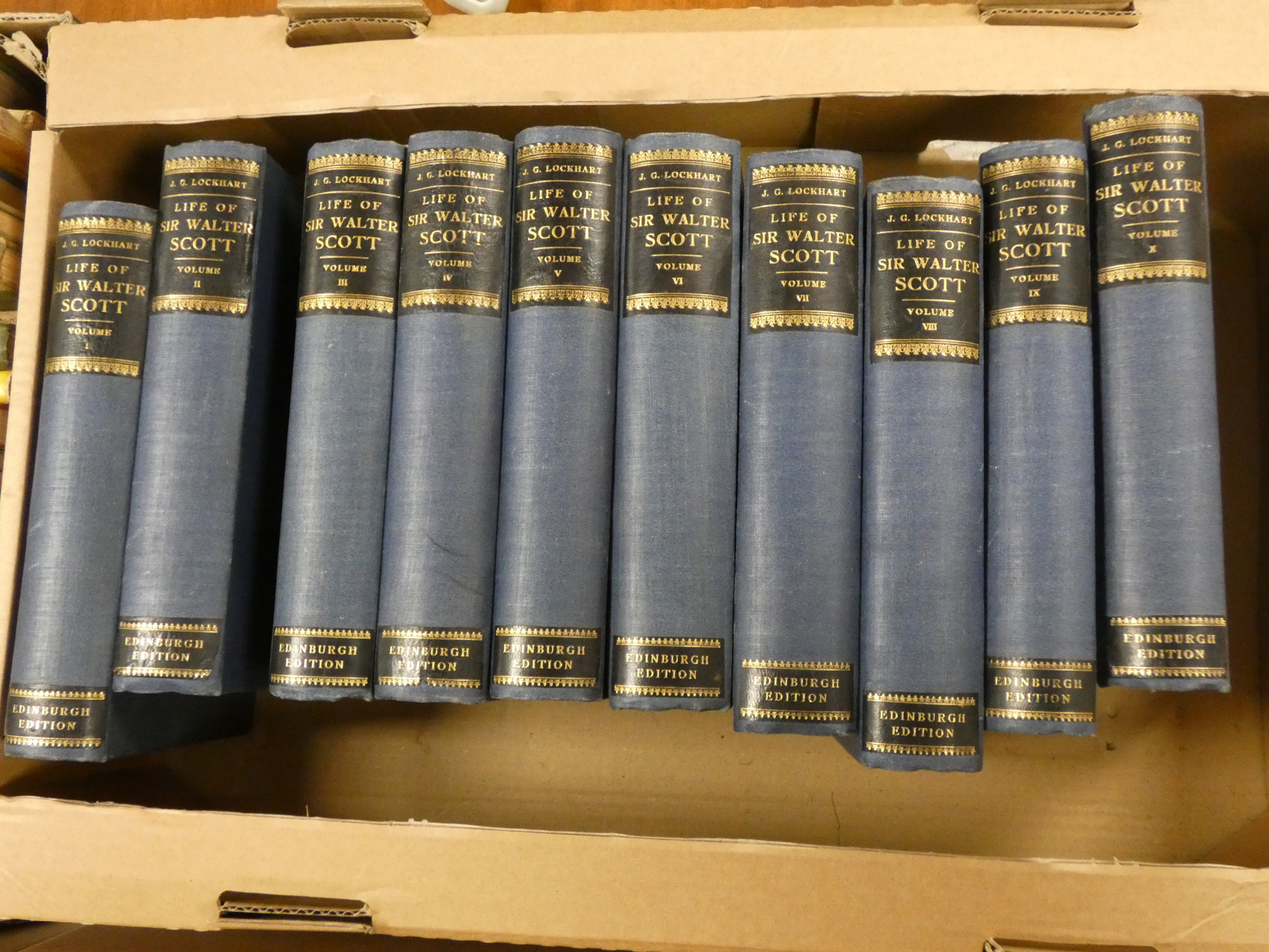 LOCKHART J. G.  Life of Sir Walter Scott. 10 vols. Frontis & illus. Orig. blue cloth with leather