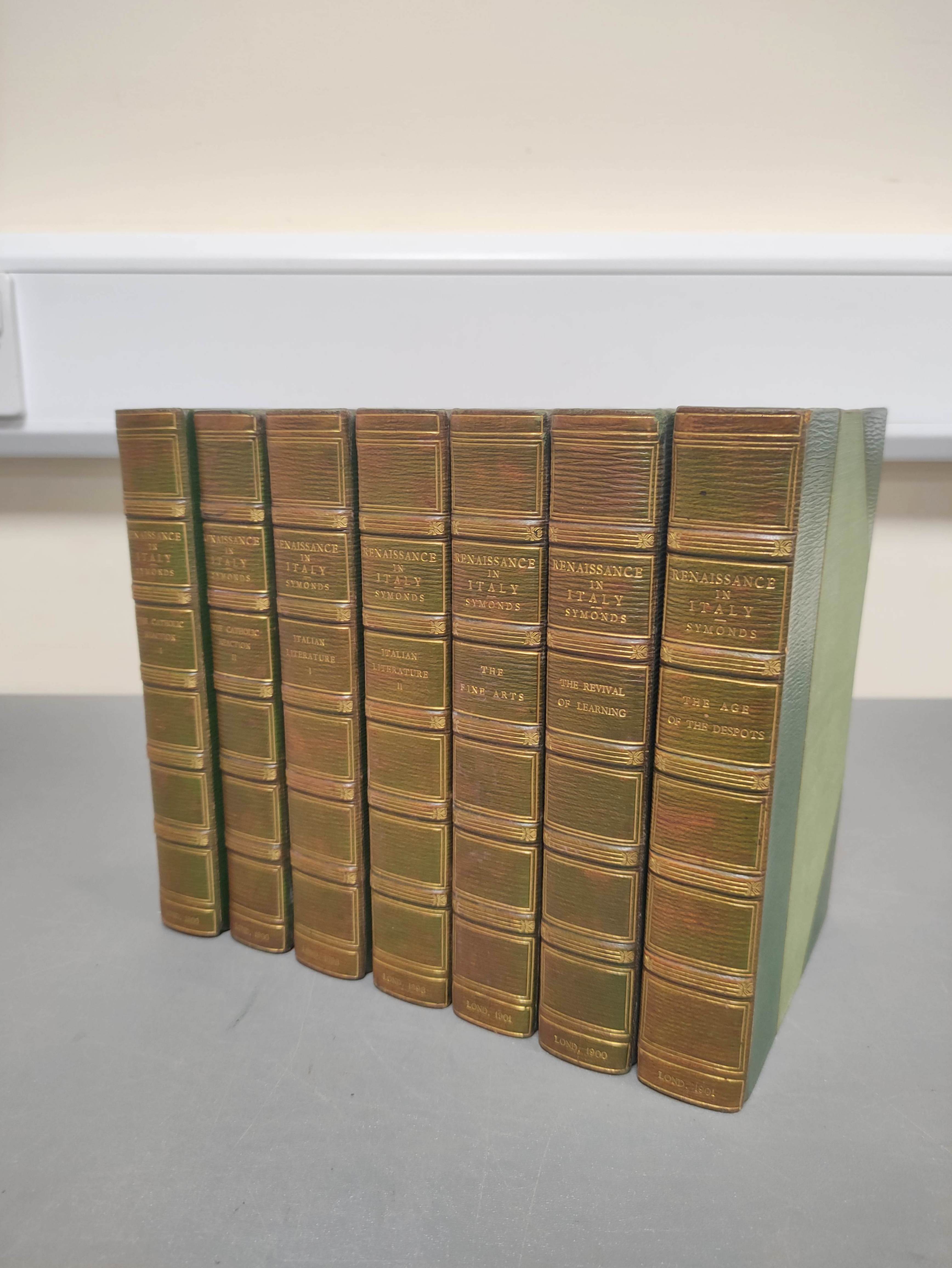 SYMONDS JOHN ADDINGTON.  Renaissance in Italy. 5 vols. Frontis. Handsome green half morocco. 1898-