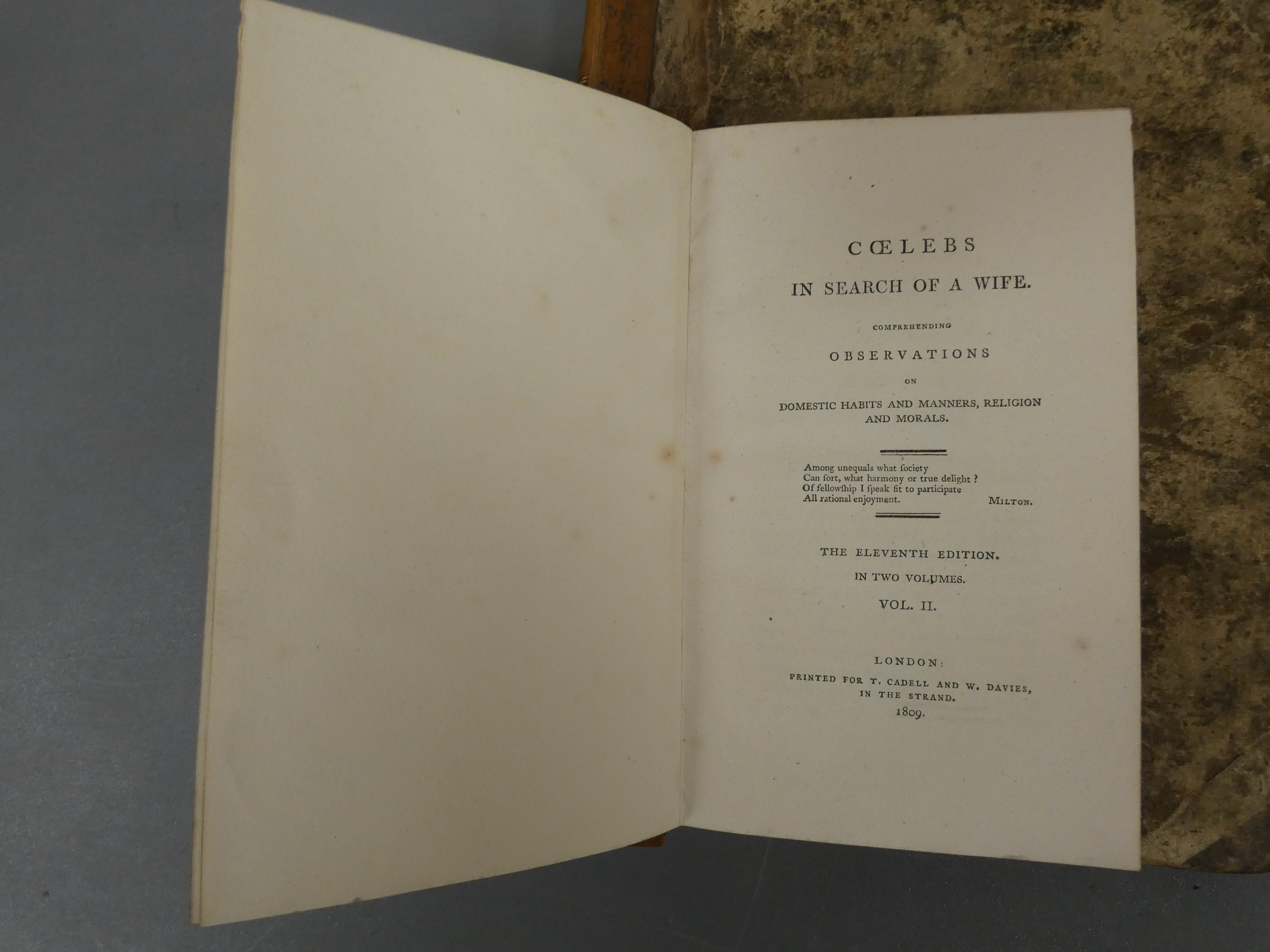 (MORE HANNAH).  Coelebs in Search of a Wife. 2 vols. Half calf, marbled brds., internal foxing & - Image 3 of 3