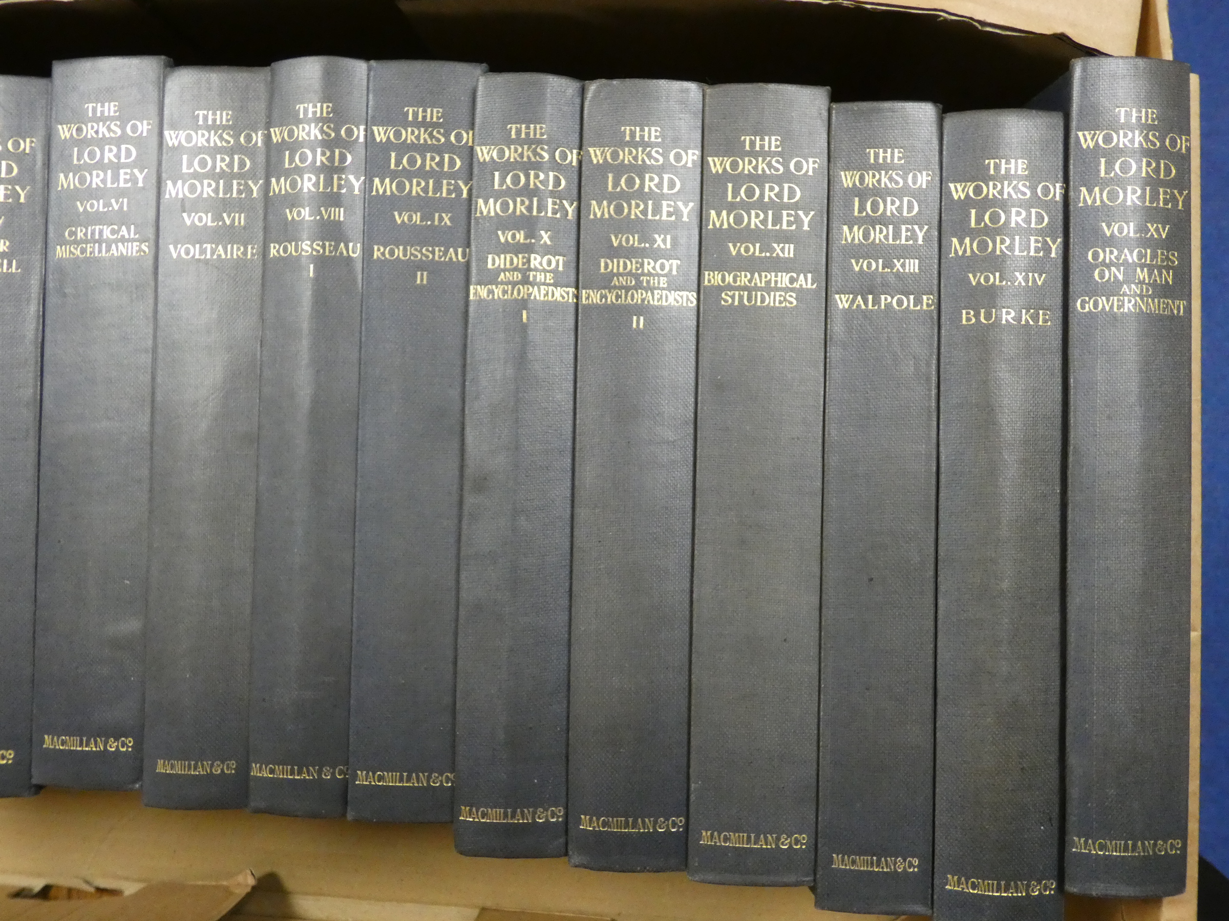 MORLEY JOHN.  The Works. Edition Deluxe. The set of 15 vols. Frontis. Two tone blue cloth. 1921. - Image 4 of 10