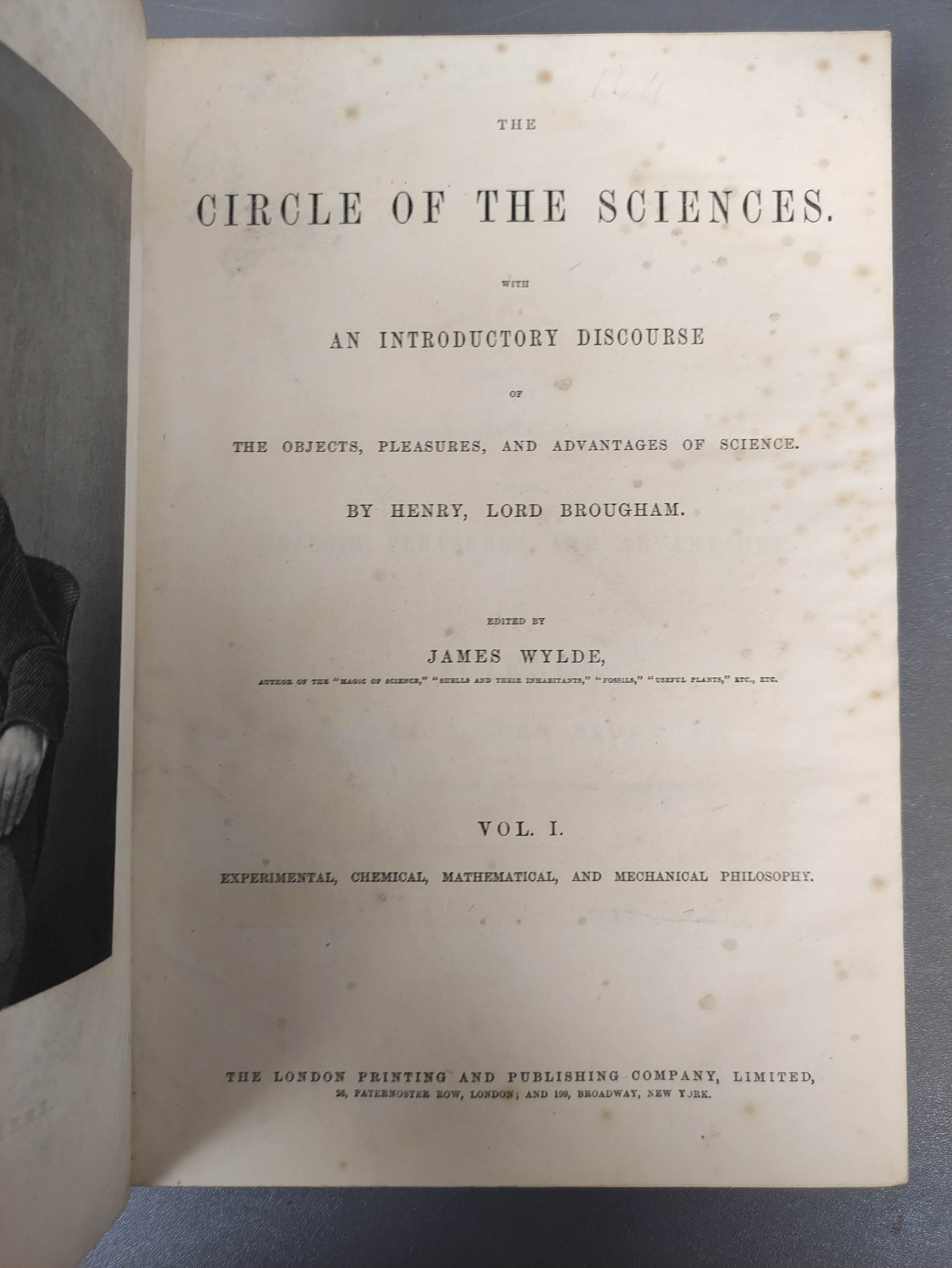 WYLDE JAMES.  The Circle of the Sciences. 3 vols. Eng. plates & text illus. Quarto. Dark half - Image 2 of 7