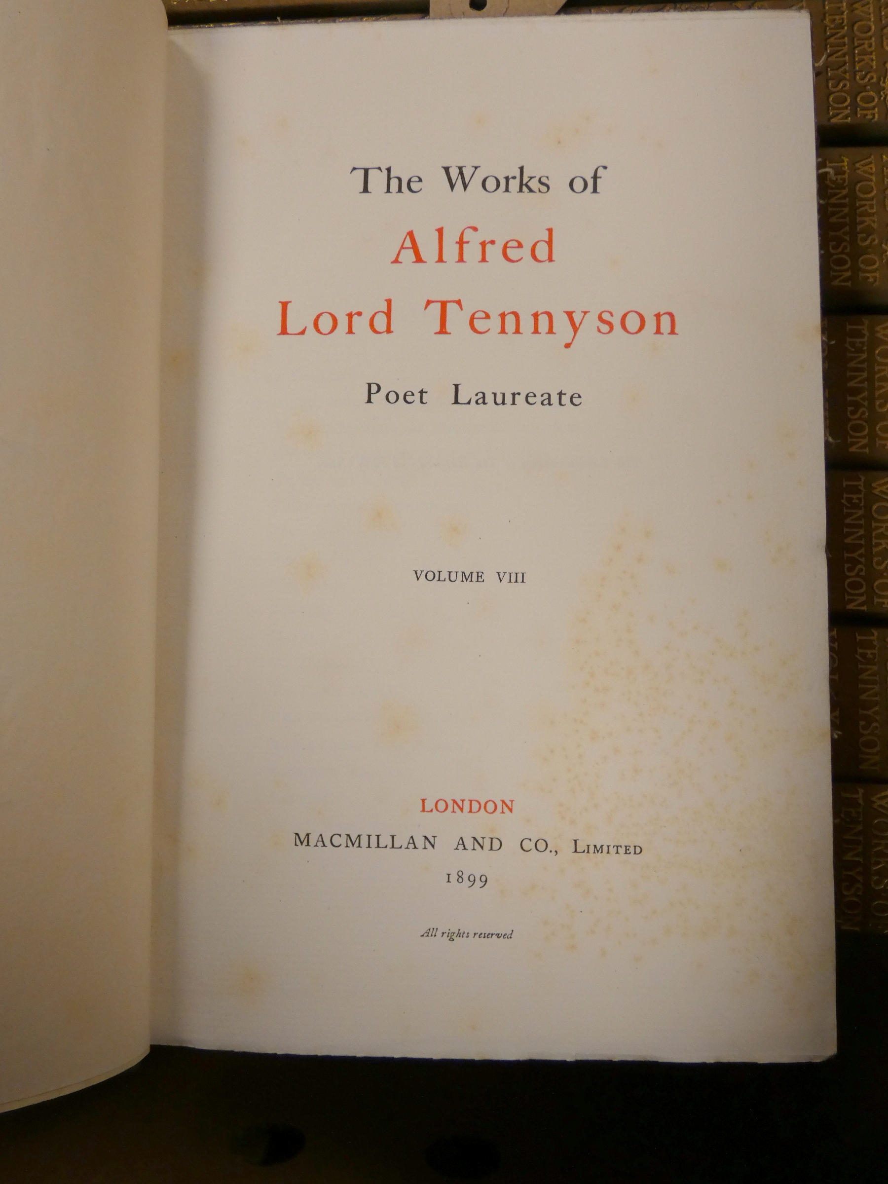 TENNYSON LORD.  The Life & Works. Edition Deluxe. The set of 12 vols. Frontis. Orig. green cloth, - Image 12 of 17