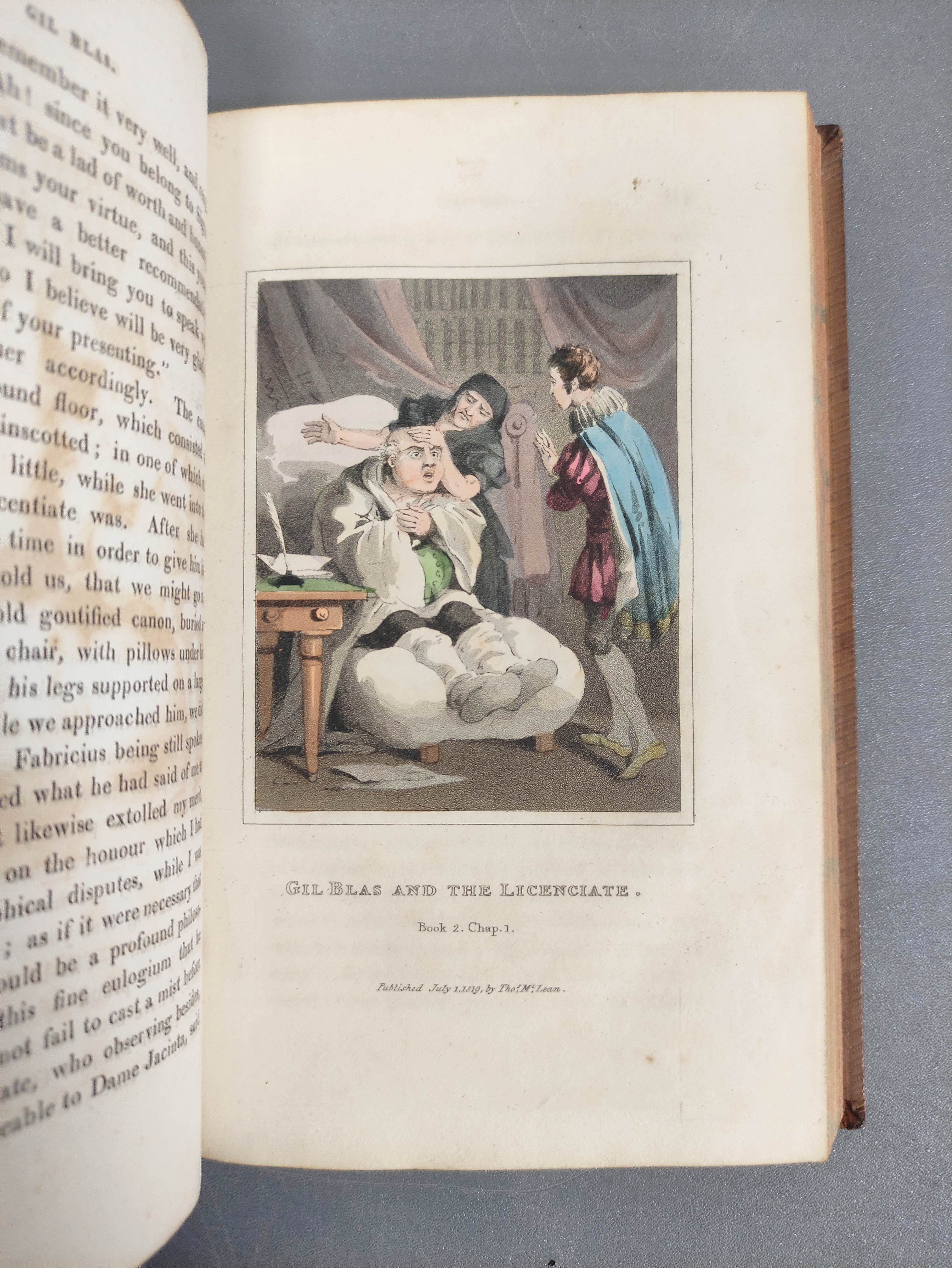 SMOLLETT TOBIAS (Trans).  The Adventures of Gil Blas. 3 vols. Hand col. eng. frontis & plates. Old - Image 5 of 6