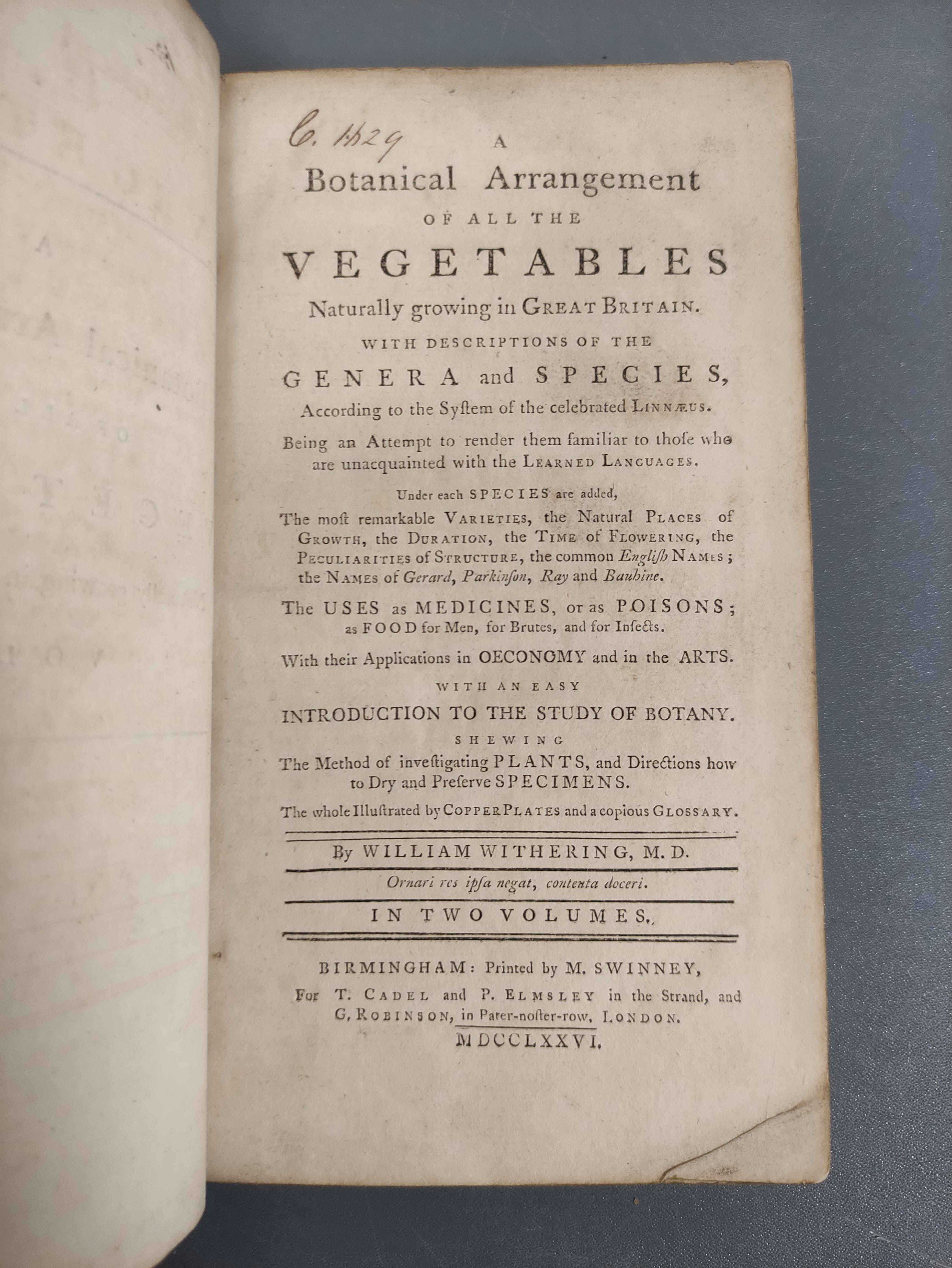 WITHERING WILLIAM.  A Botanical Arrangement of All the Vegetables Naturally Growing in Great Britain - Image 9 of 11