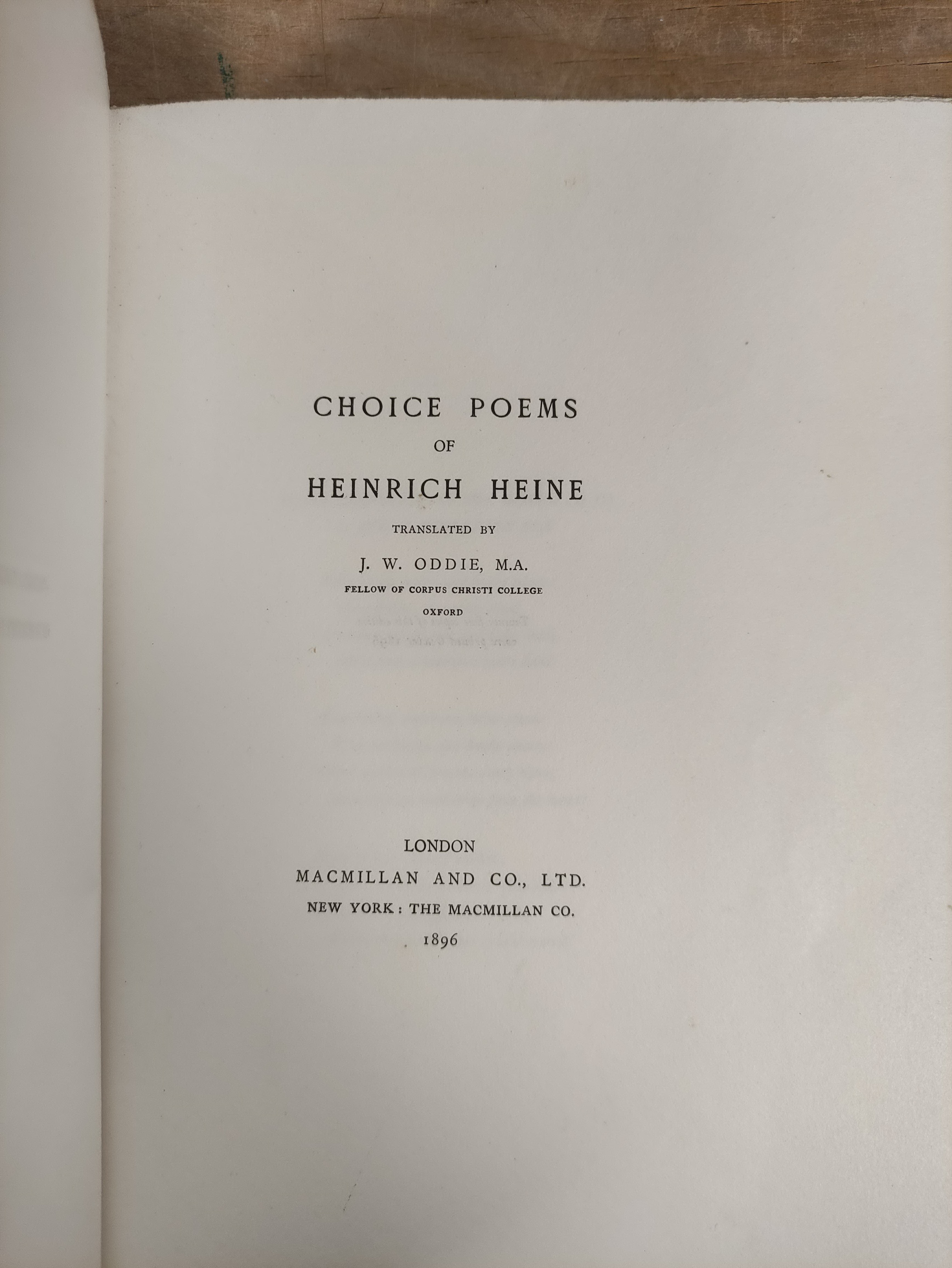 HEINE HEINRICH.  Choice Poems, translated by J. W. Oddie. Ltd. ed. of only 25. Large paper. Qtr.