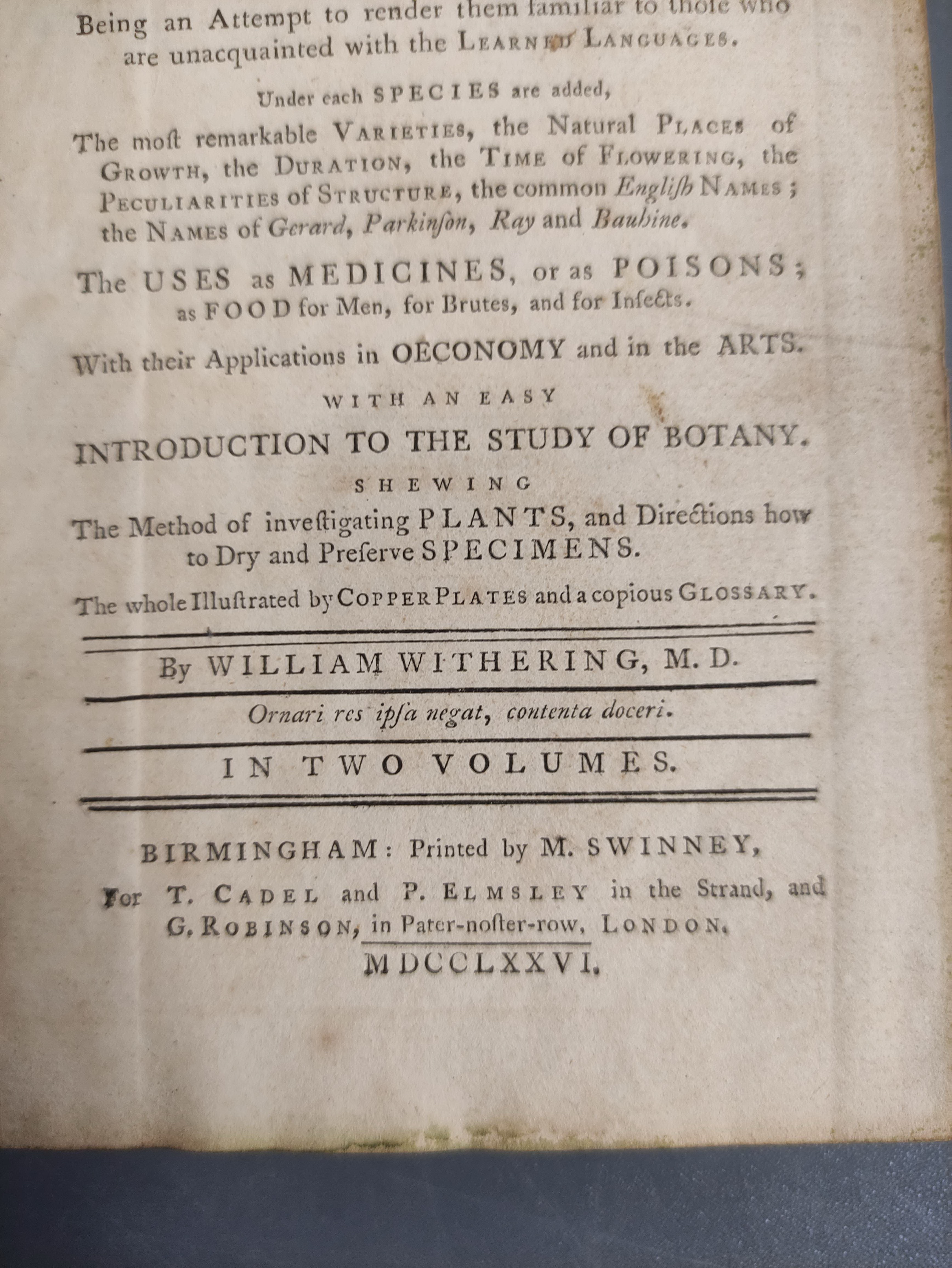 WITHERING WILLIAM.  A Botanical Arrangement of All the Vegetables Naturally Growing in Great Britain - Image 3 of 11