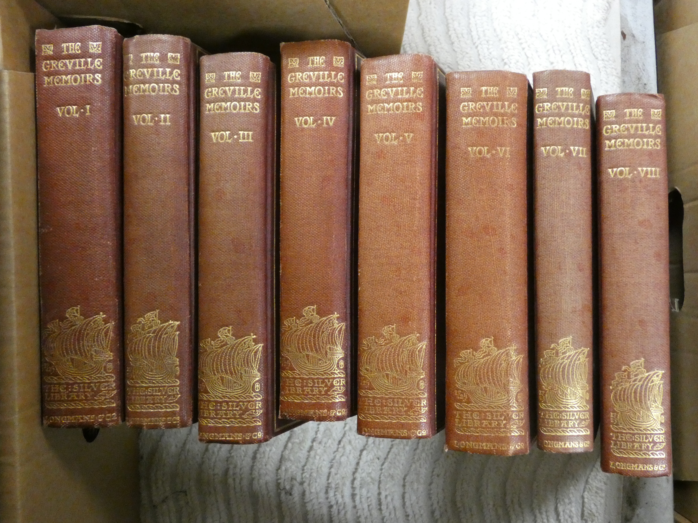 GREVILLE C. C. F.  The Greville Memoirs, ed. by Henry Reeve. 8 vols. Port. frontis, Orig. maroon