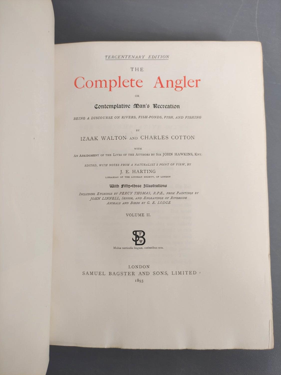 WALTON I. & COTTON C.  The Complete Angler, ed. by J. E. Harting. 2 vols. Ltd. ed. 282/350. Etched - Image 11 of 12