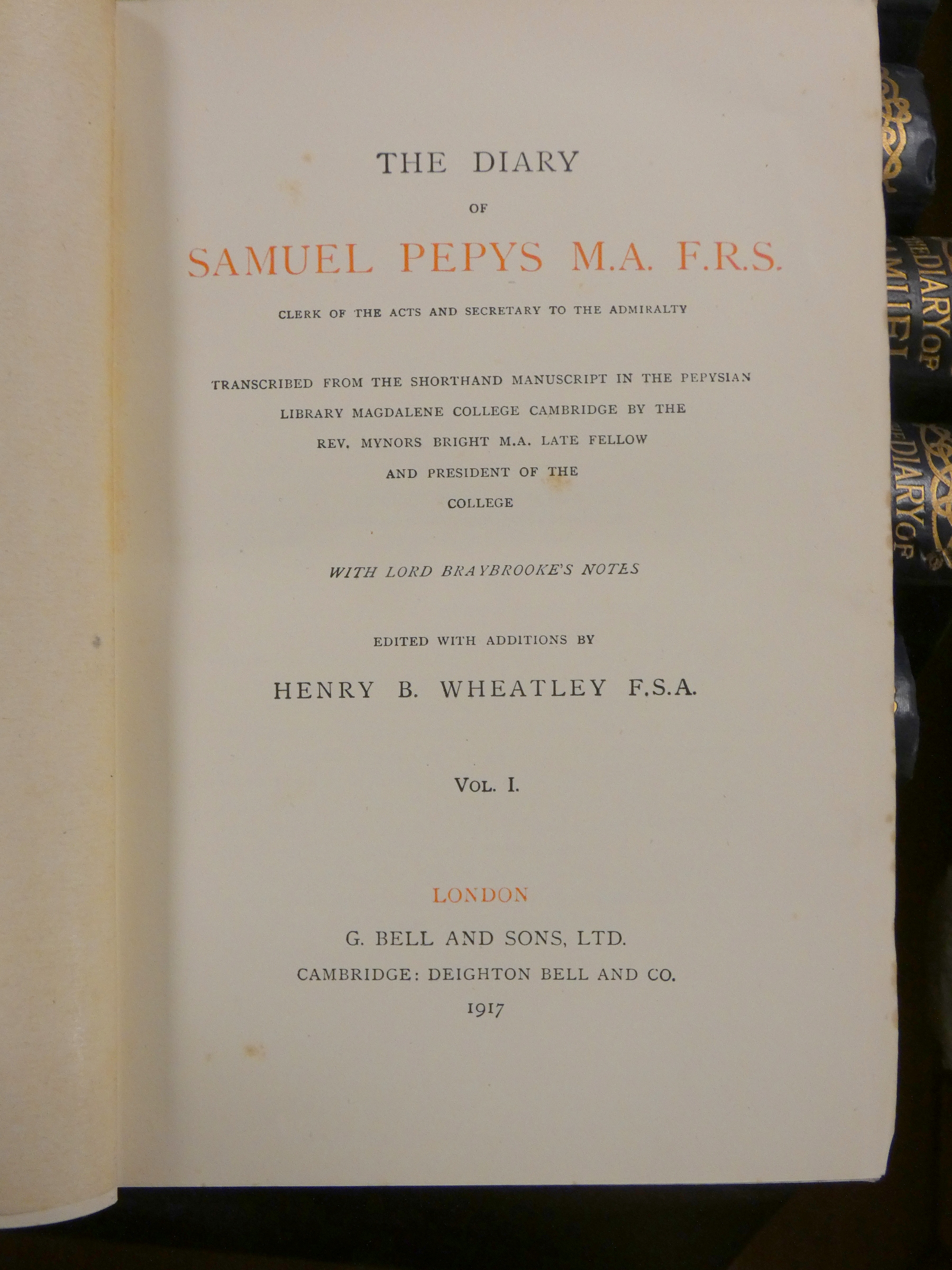 PEPYS SAMUEL.  The Diary with Pepysiana & Index, ed. by H. B. Wheatley. 10 vols. Illus. Orig. blue - Image 3 of 8