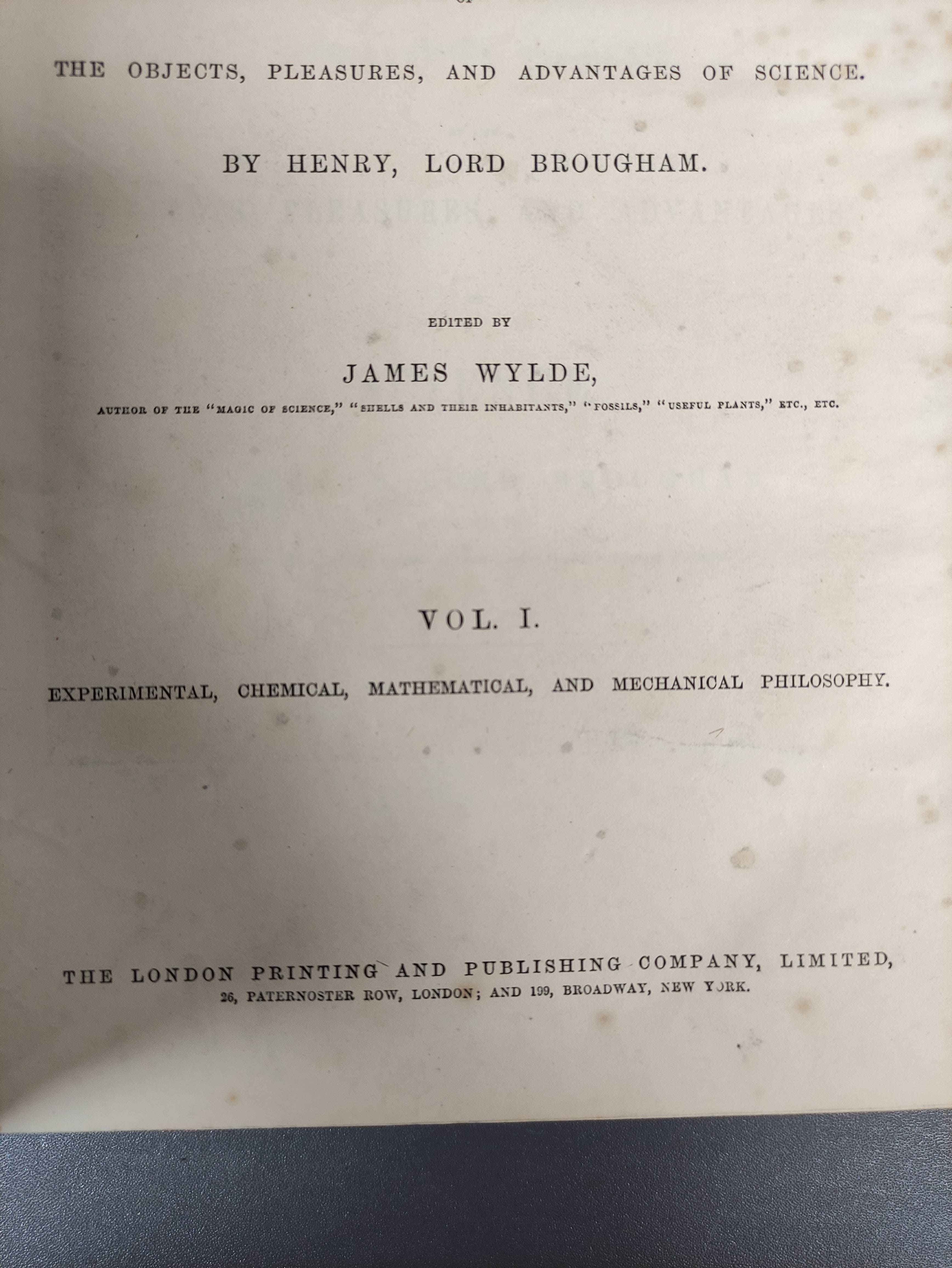 WYLDE JAMES.  The Circle of the Sciences. 3 vols. Eng. plates & text illus. Quarto. Dark half - Image 3 of 7