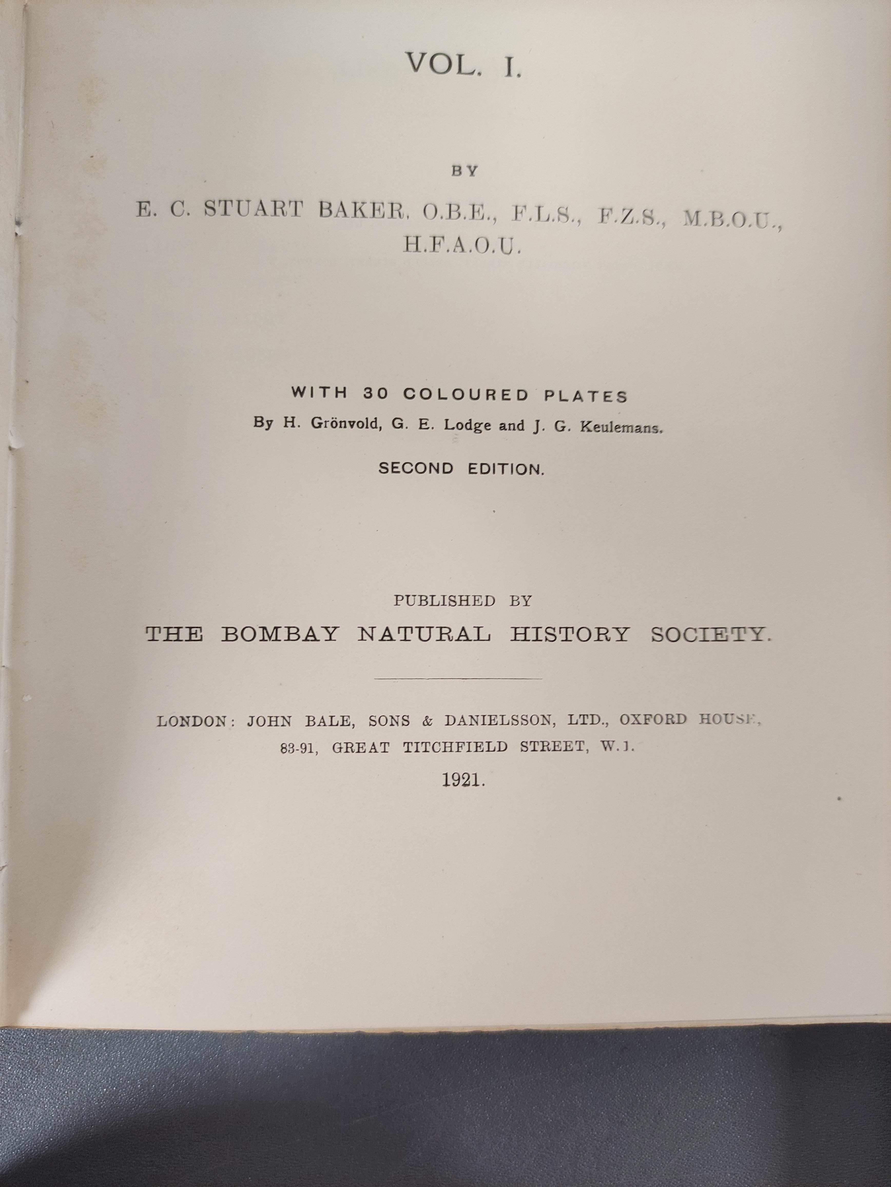 STUART BAKER E. C.  The Game-Birds of India, Burma & Ceylon. Vols. 1 & 2. 49 col. plates. Royal 8vo. - Image 3 of 13