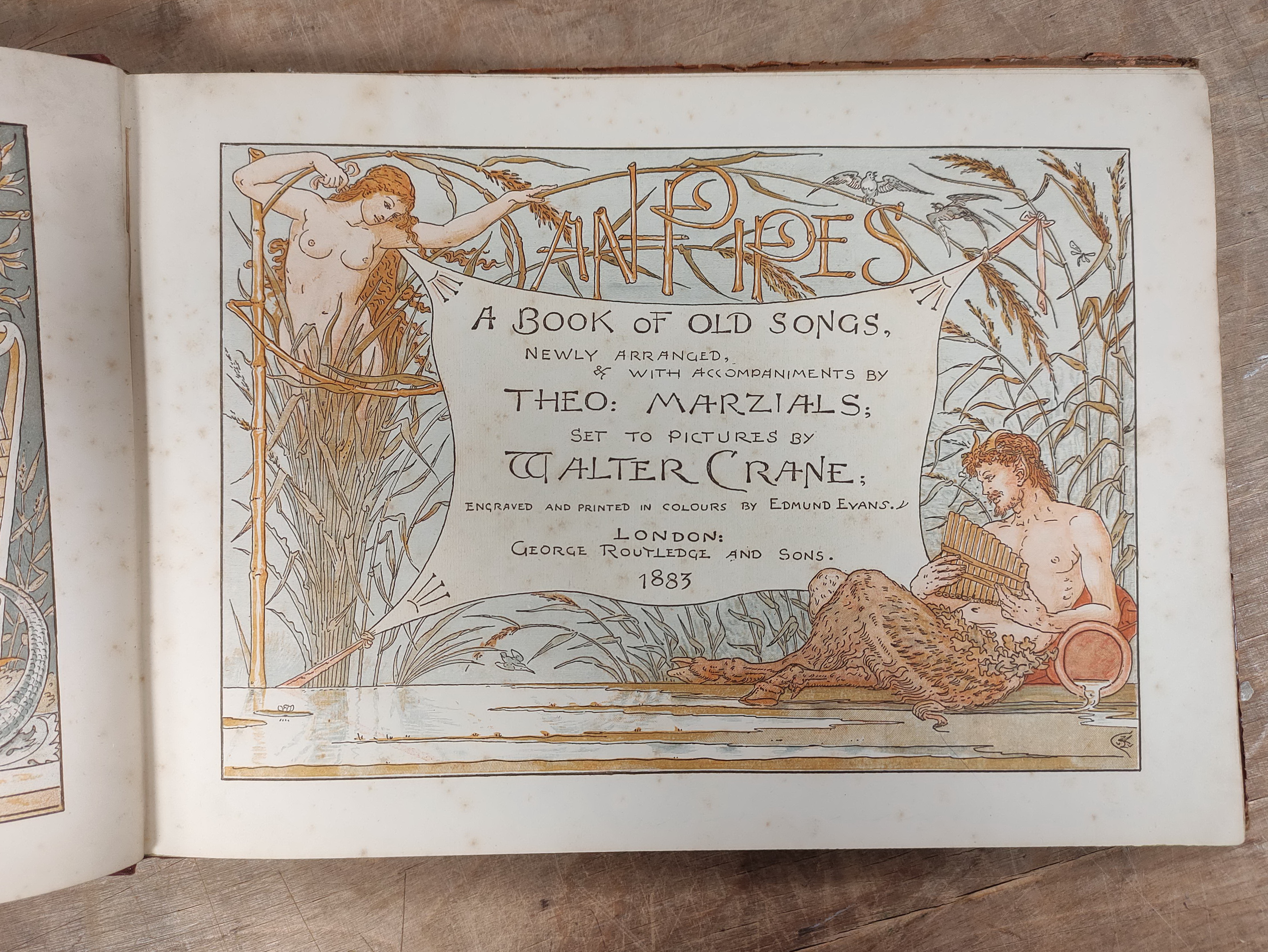 CRANE WALTER.  Pan Pipes, A Book of Old Songs. Col. illus. & decs. throughout. Oblong folio. Orig. - Image 8 of 11
