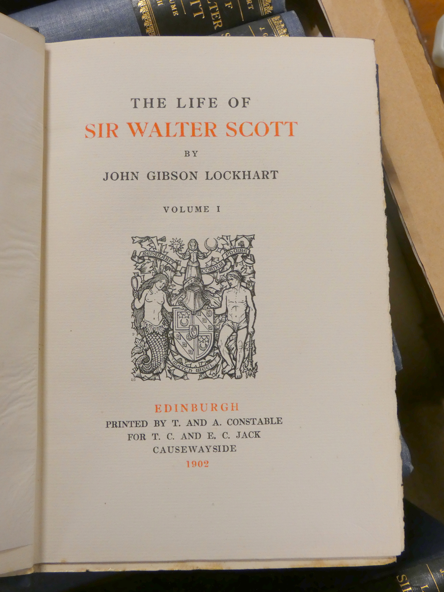 LOCKHART J. G.  Life of Sir Walter Scott. 10 vols. Frontis & illus. Orig. blue cloth with leather - Image 2 of 12