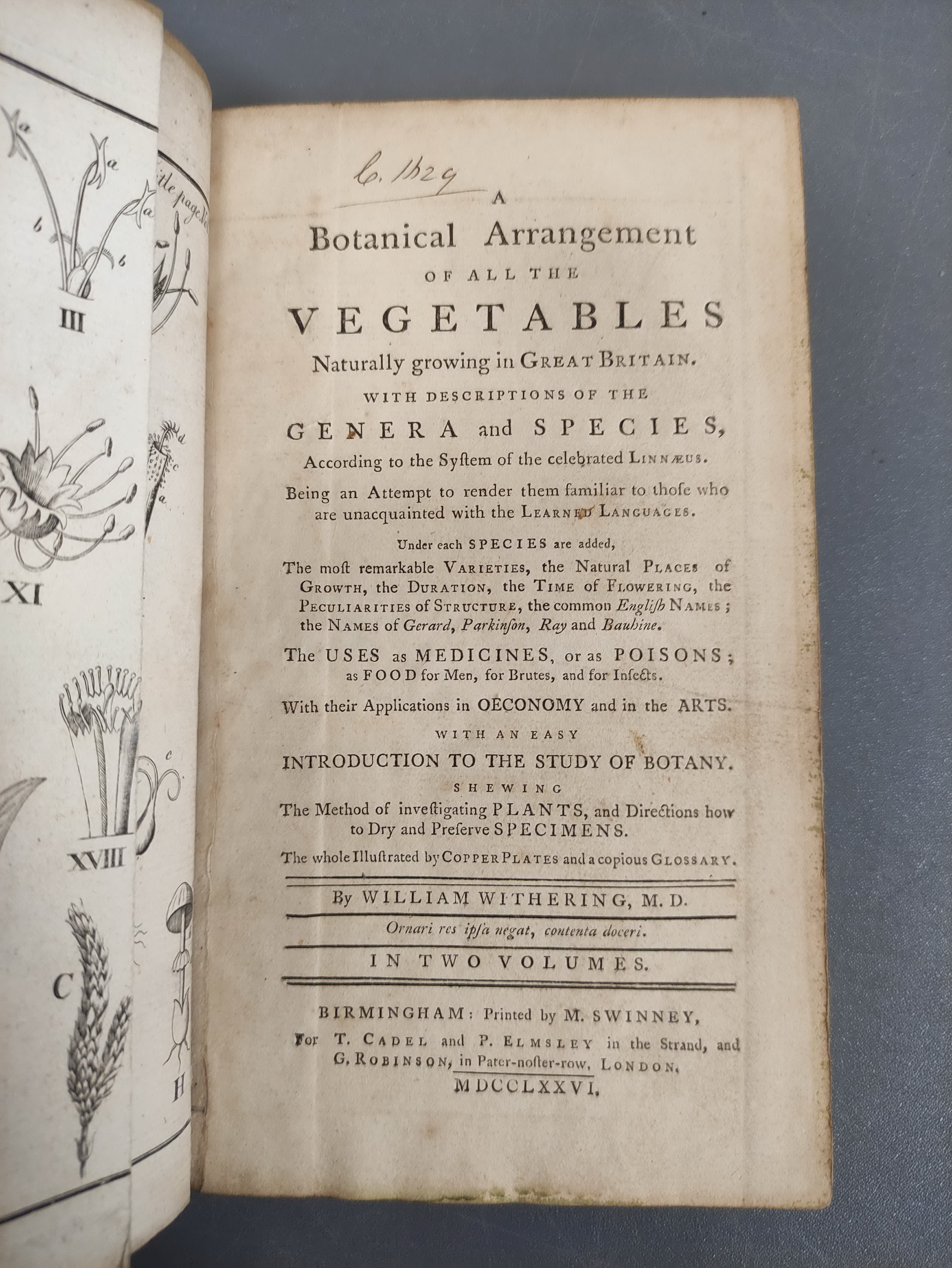 WITHERING WILLIAM.  A Botanical Arrangement of All the Vegetables Naturally Growing in Great Britain - Image 2 of 11