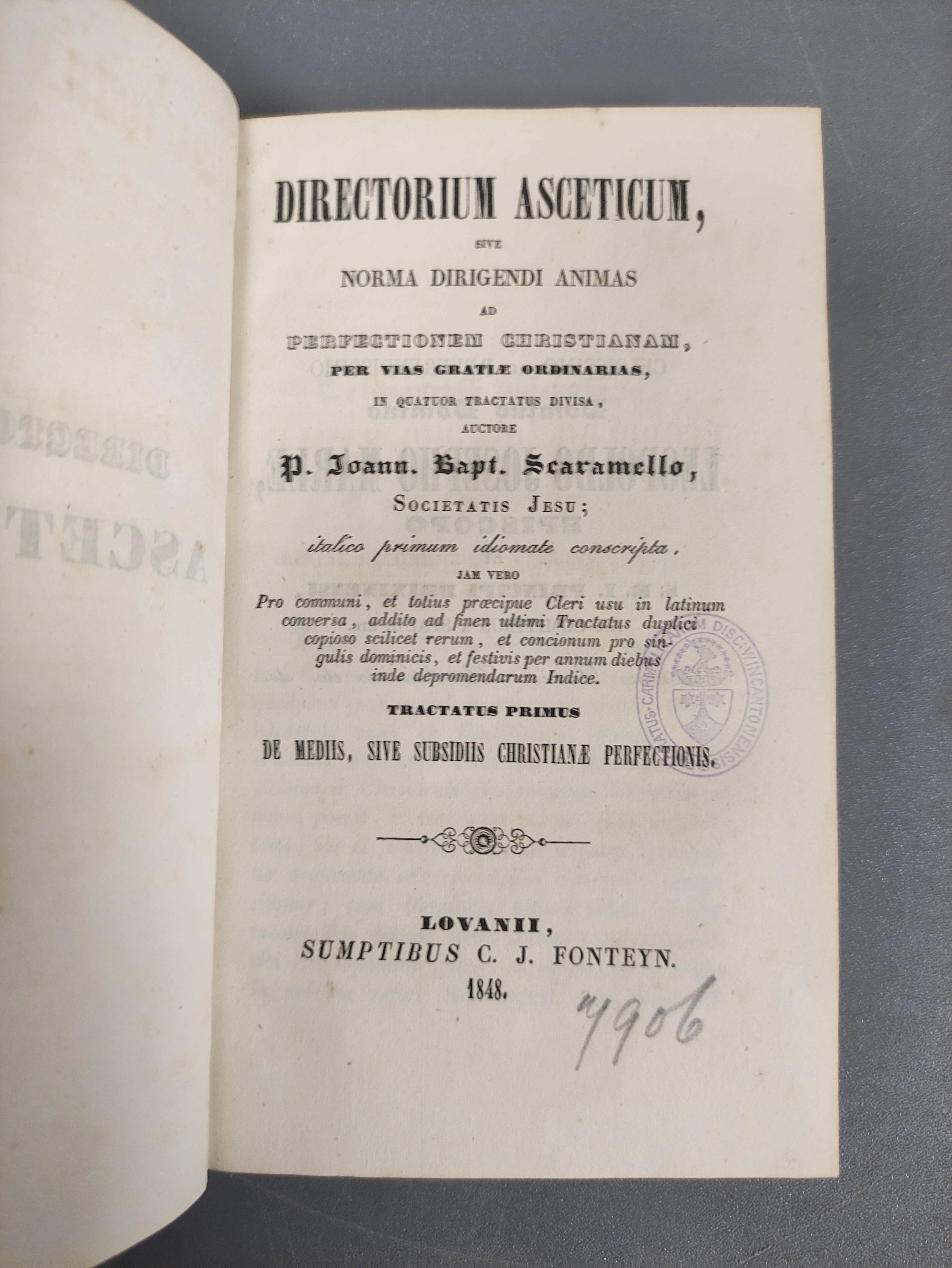 SCARAMELLO J. B.  Directorium Asceticum. 4 vols. Half vellum. Louvain, 1848. - Image 2 of 5