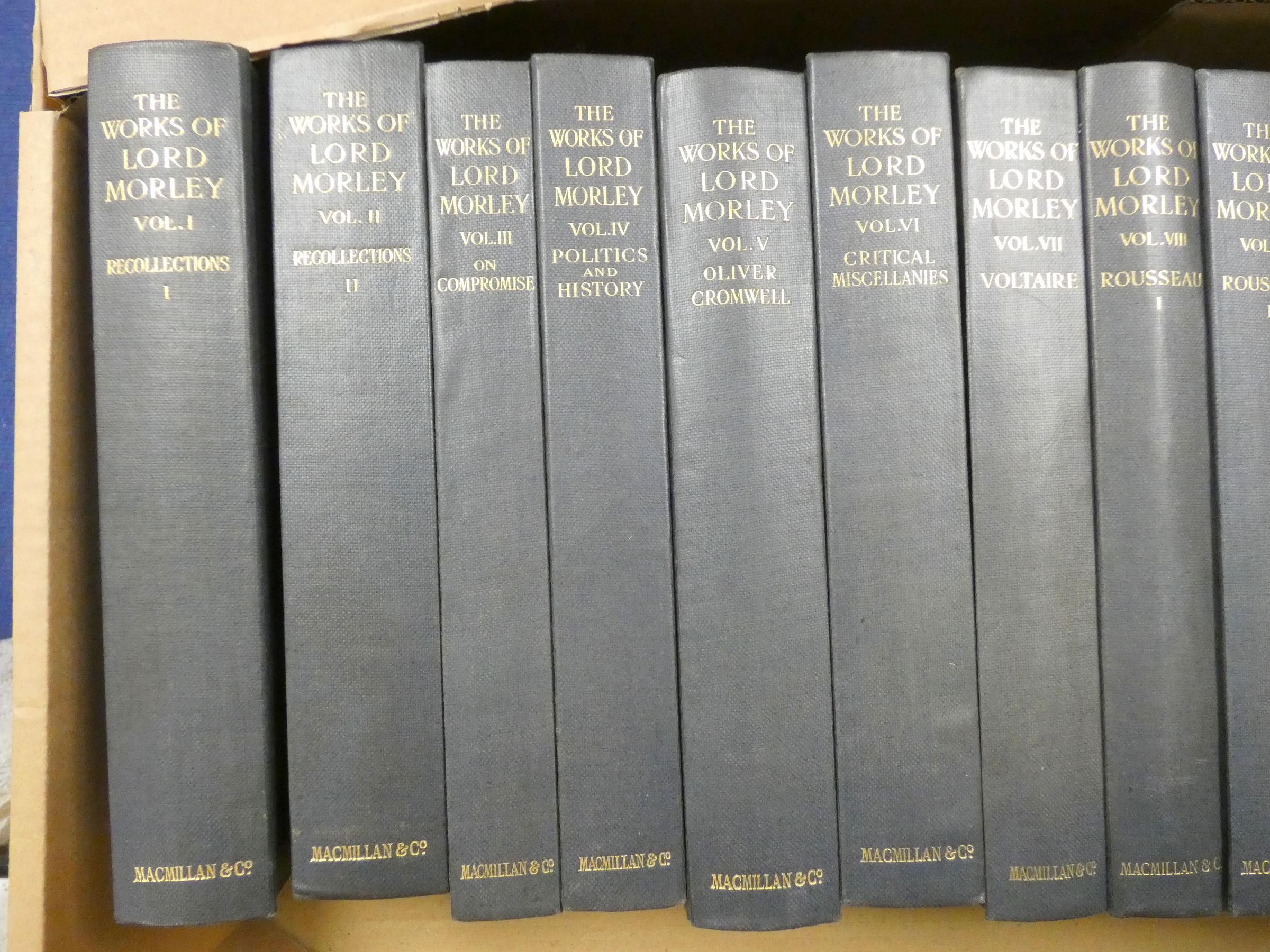 MORLEY JOHN.  The Works. Edition Deluxe. The set of 15 vols. Frontis. Two tone blue cloth. 1921. - Image 2 of 10