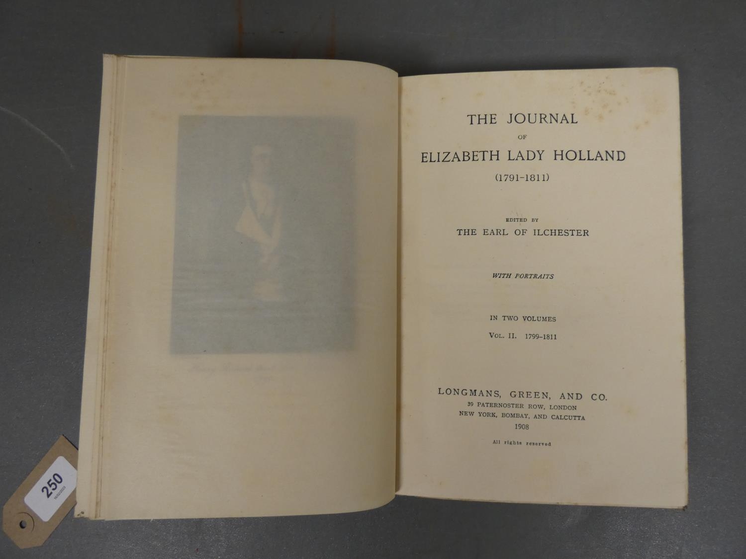 HOLLAND LADY ELIZABETH.  The Journal. 2 vols. Port. illus. Nice green half morocco by Foyles. - Image 2 of 2