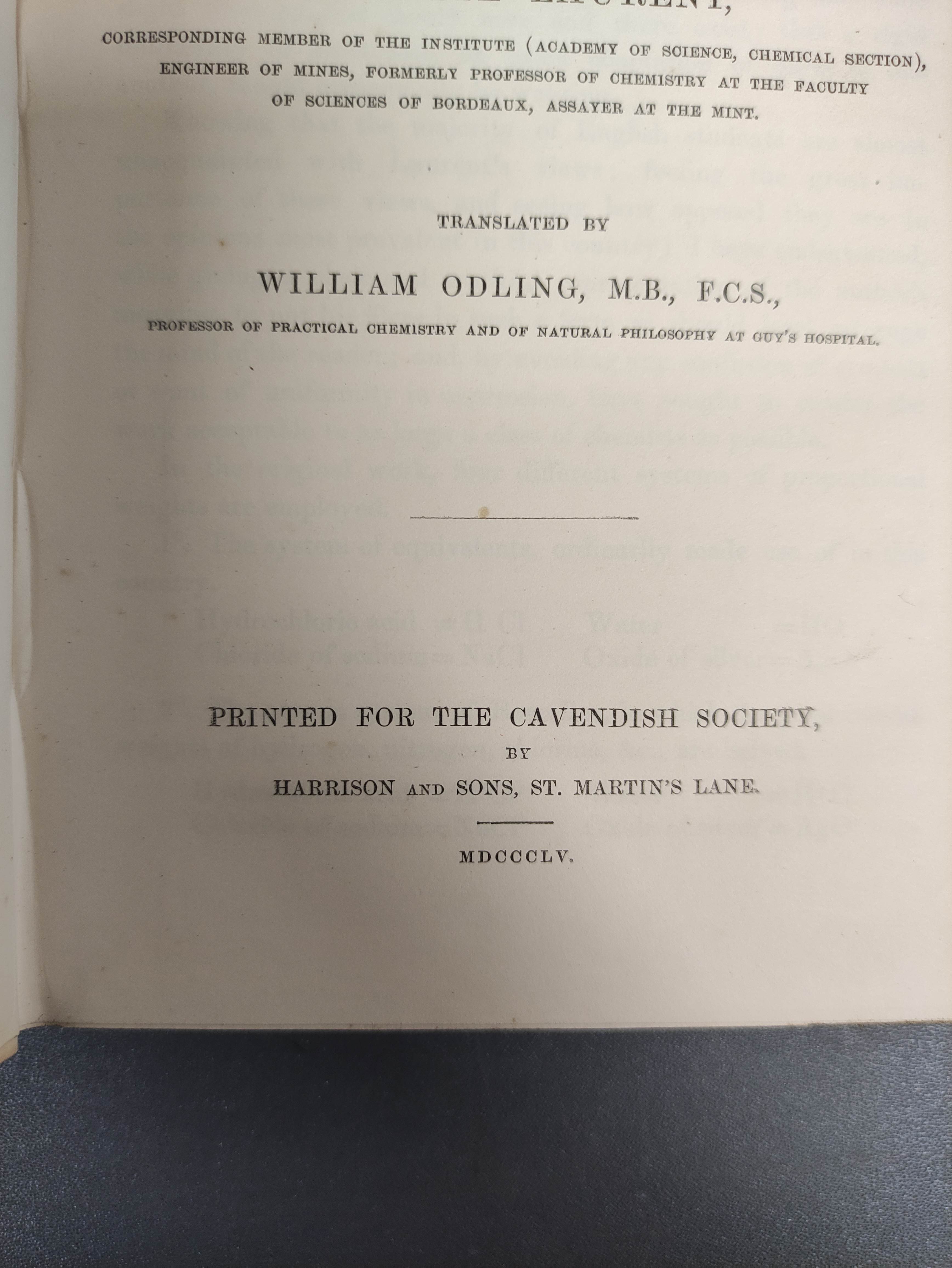 LEHMANN C. G.  Physiological Chemistry. 3 vols. Orig. green cloth. Cavendish Society, 1851-1854; - Image 10 of 12