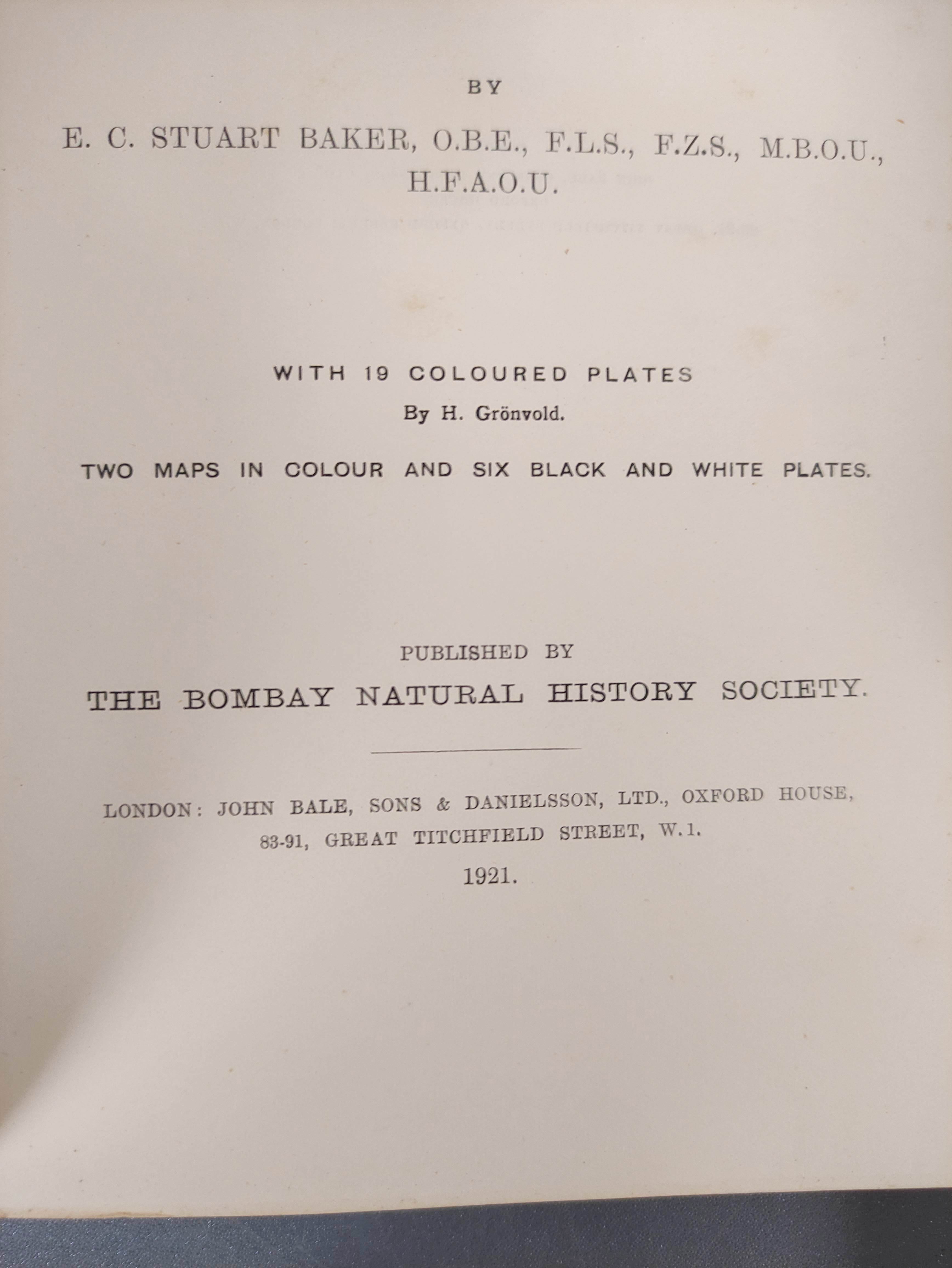 STUART BAKER E. C.  The Game-Birds of India, Burma & Ceylon. Vols. 1 & 2. 49 col. plates. Royal 8vo. - Image 11 of 13