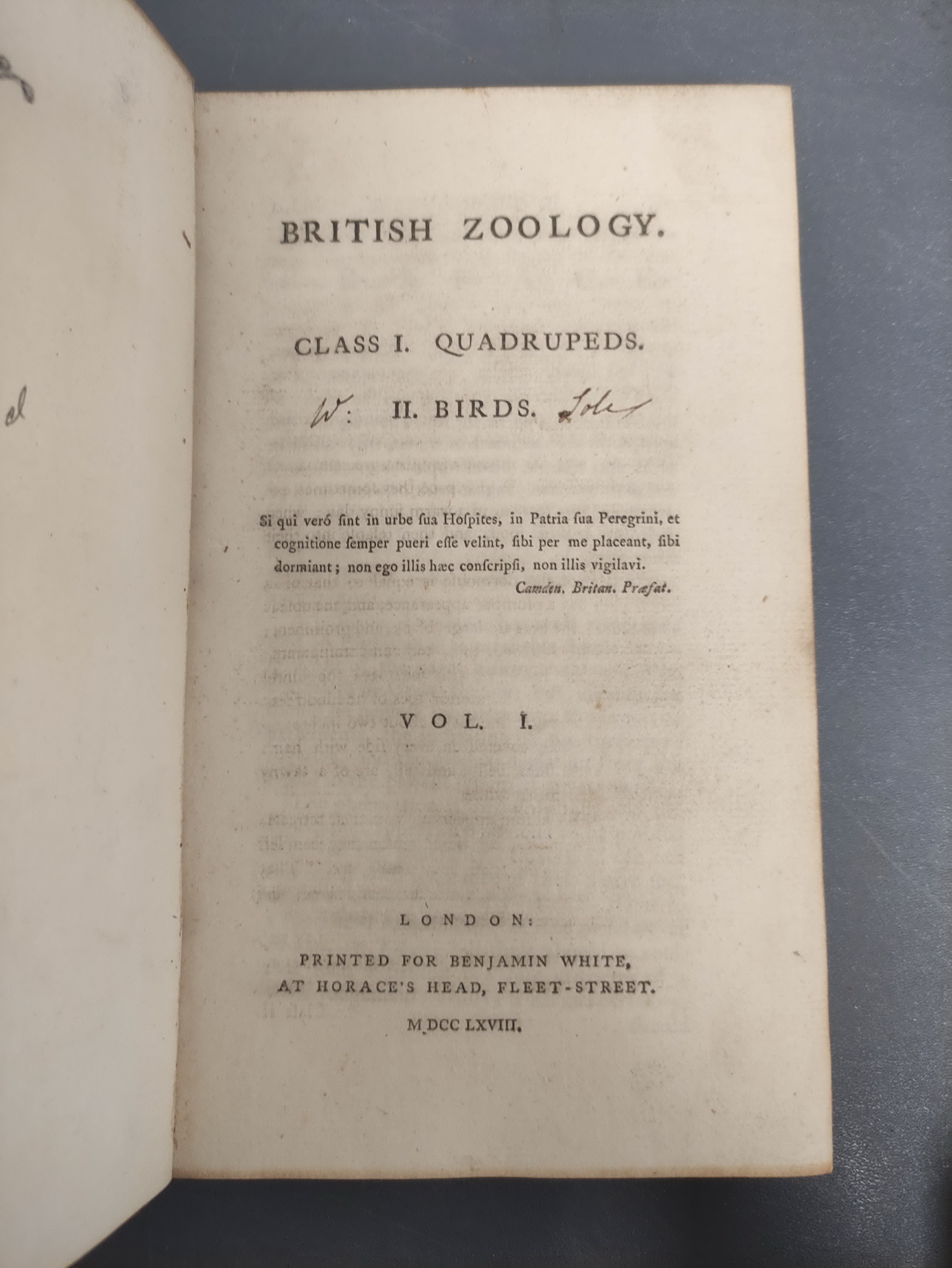 (PENNANT THOMAS).  British Zoology. 2 vols. 18 hand col. eng. plates. Poor bdgs. 1768. - Image 2 of 9