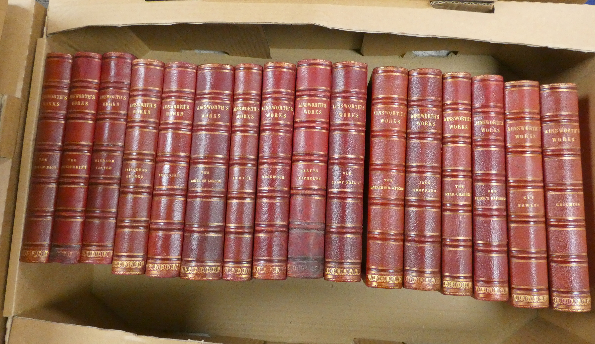 AINSWORTH W. HARRISON.  Works. 16 vols. Illus. Uniform half red morocco. Routledge, n.d.