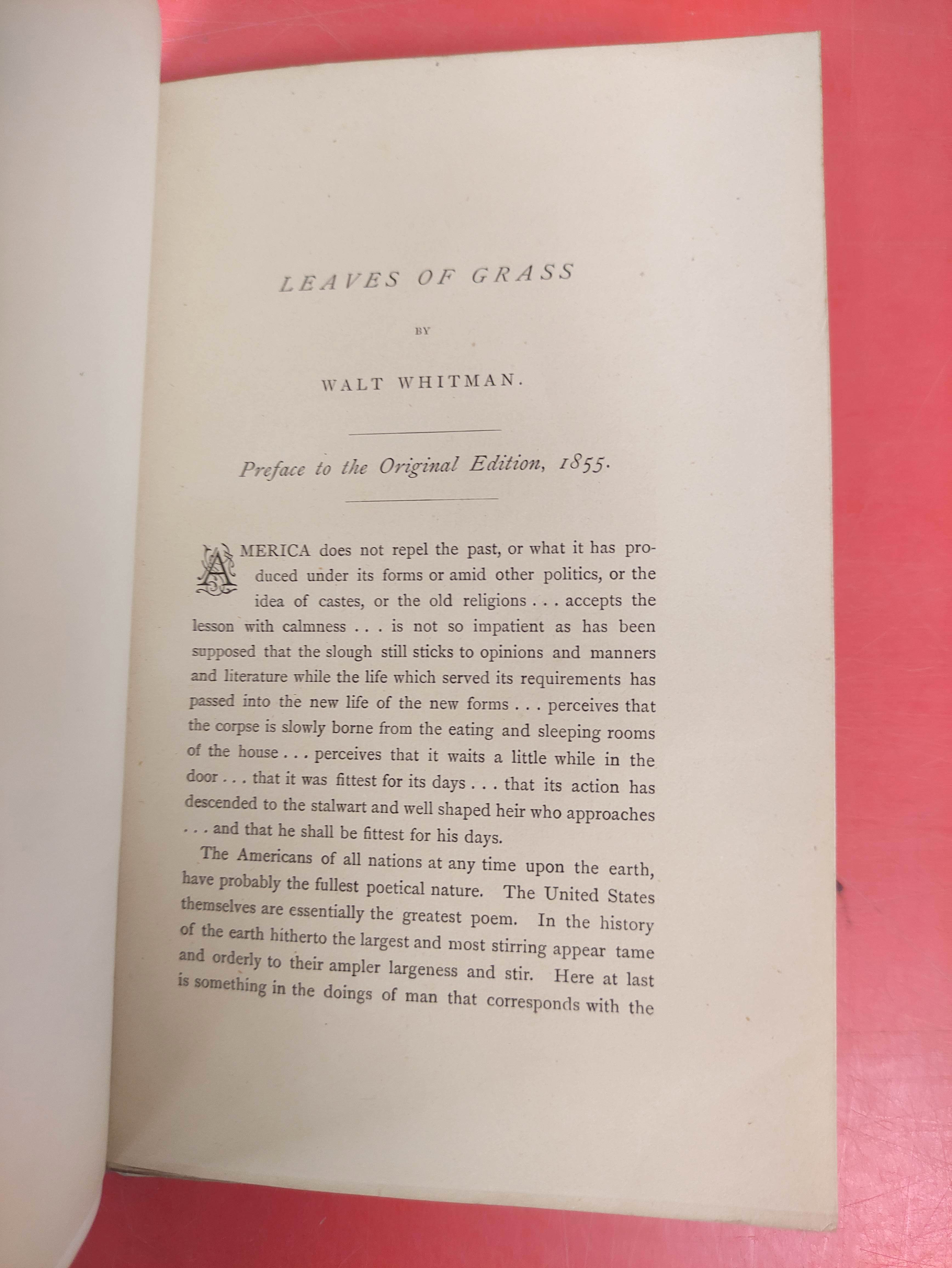 WHITMAN WALT.  Leaves of Grass, Preface to the Original Edition, 1855. 31pp plus bookseller's - Image 4 of 4