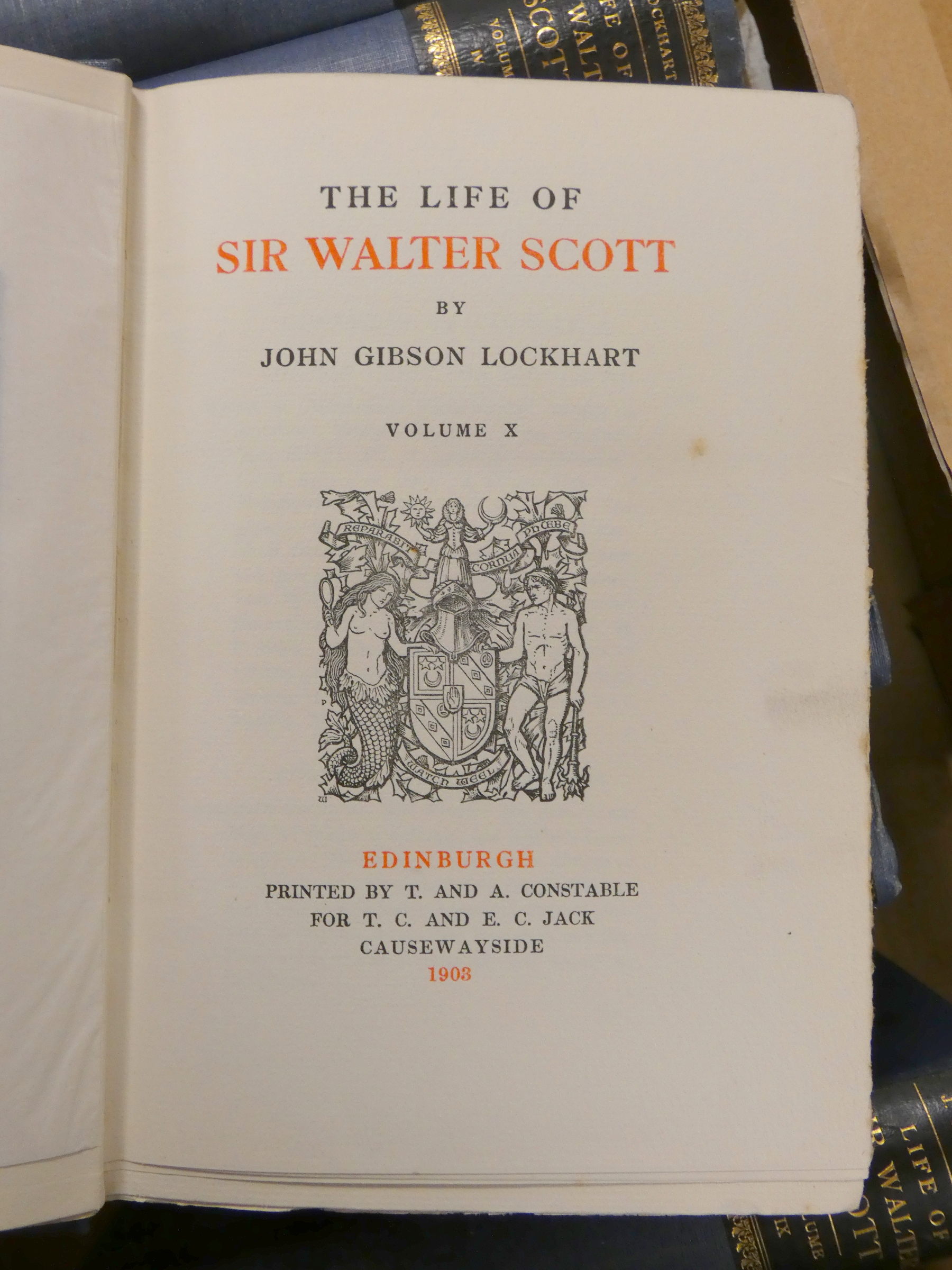 LOCKHART J. G.  Life of Sir Walter Scott. 10 vols. Frontis & illus. Orig. blue cloth with leather - Image 8 of 12