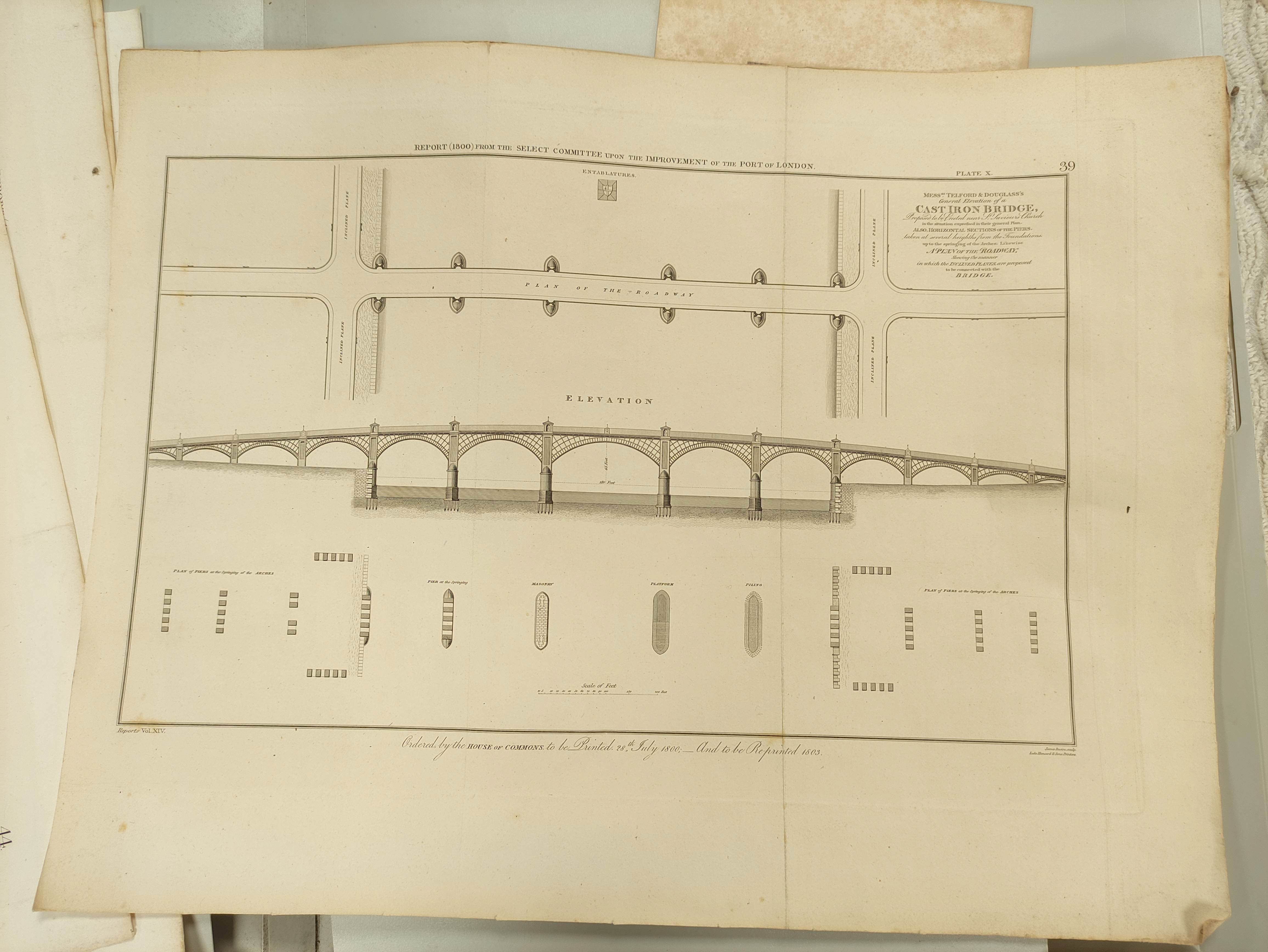 TELFORD & DOUGLASS.  2 engraved elevations & sections for London bridges; also 3 similar incl. - Image 10 of 13