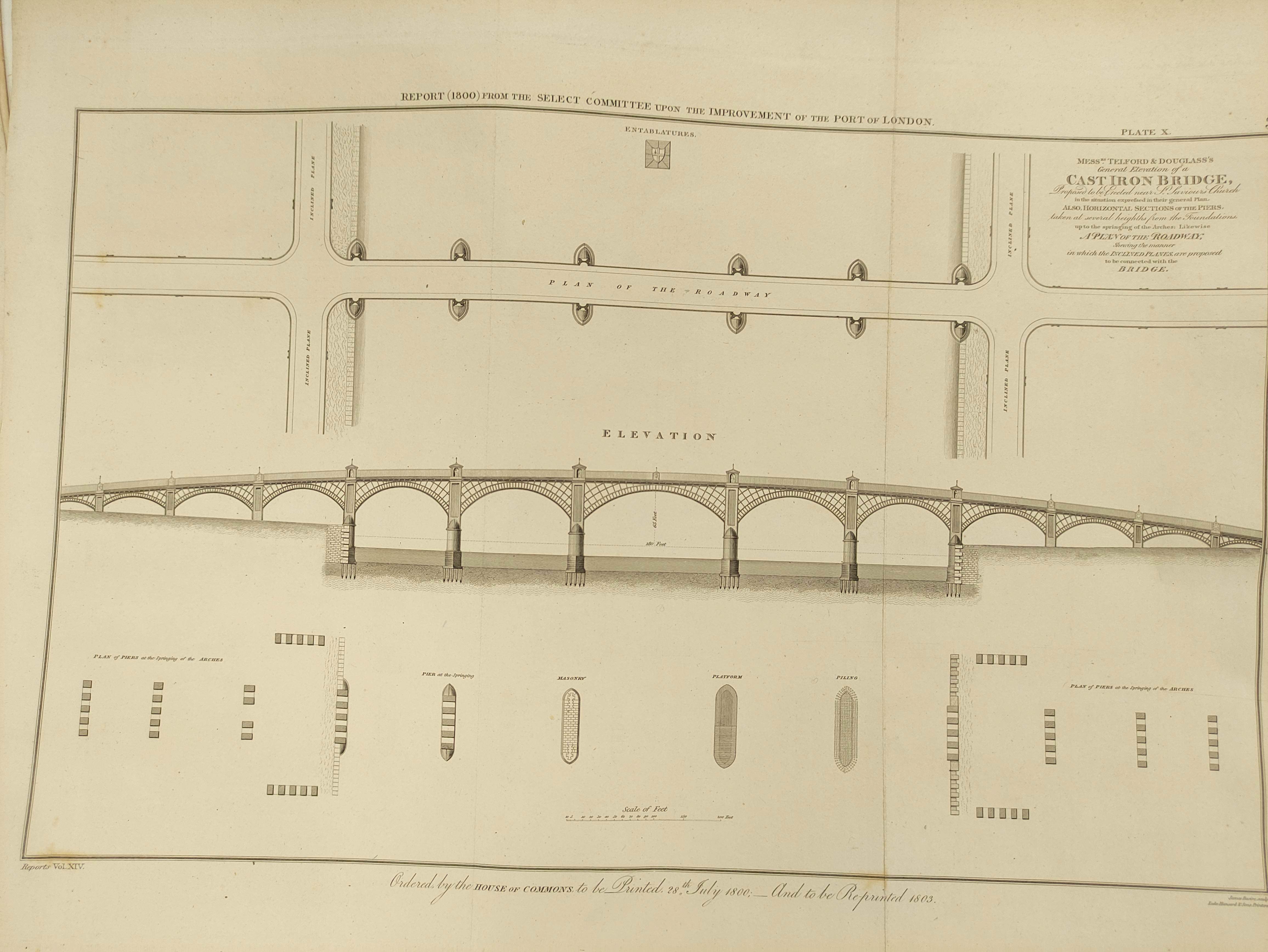 TELFORD & DOUGLASS.  2 engraved elevations & sections for London bridges; also 3 similar incl. - Image 11 of 13