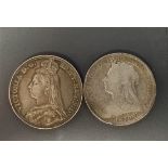 United Kingdom. Victoria. 1888 Jubilee head silver crown & another example from 1898 (2)