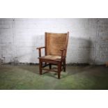 Child's Orkney chair, with woven canopy back and detachable seat, scroll arm rests, united with