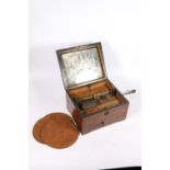 Victorian mahogany cased Symphonion disc music box with four discs, paper label to the inside of the