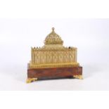 French gilt bronze deskstand in the form of a church, the cupola lifting off to reveal a stamp well,