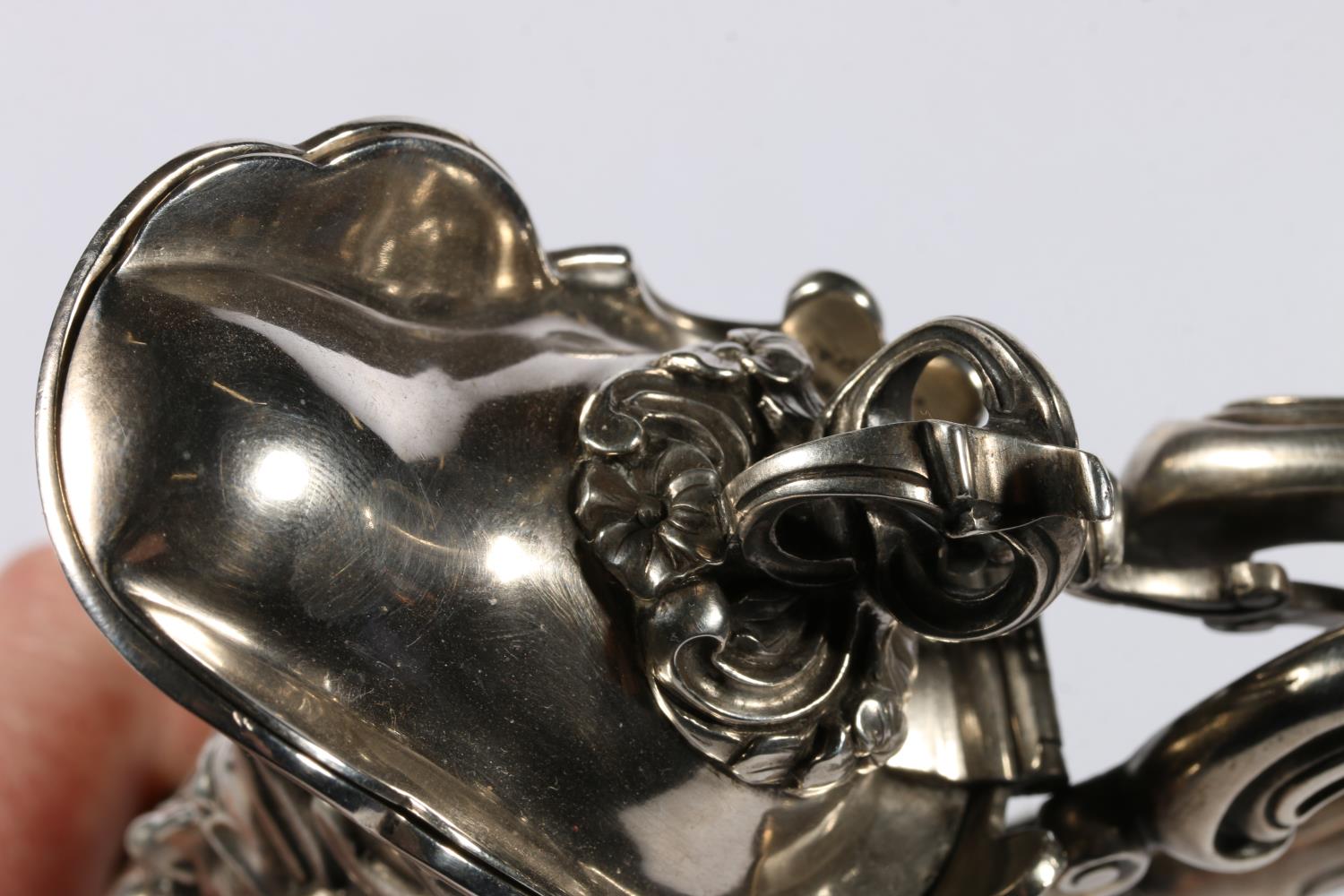 Victorian silver mounted cut and etched glass claret jug, the silver mounts modelled with fruits and - Image 9 of 9