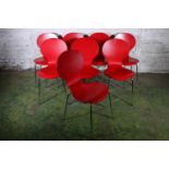 Set of eight Arne Jacobsen style Series 7 type stacking chairs.