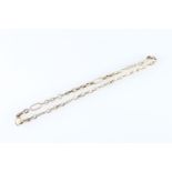 9ct gold fancy link Albert chain, with dog tooth clip, 46cm long, 23.1g.